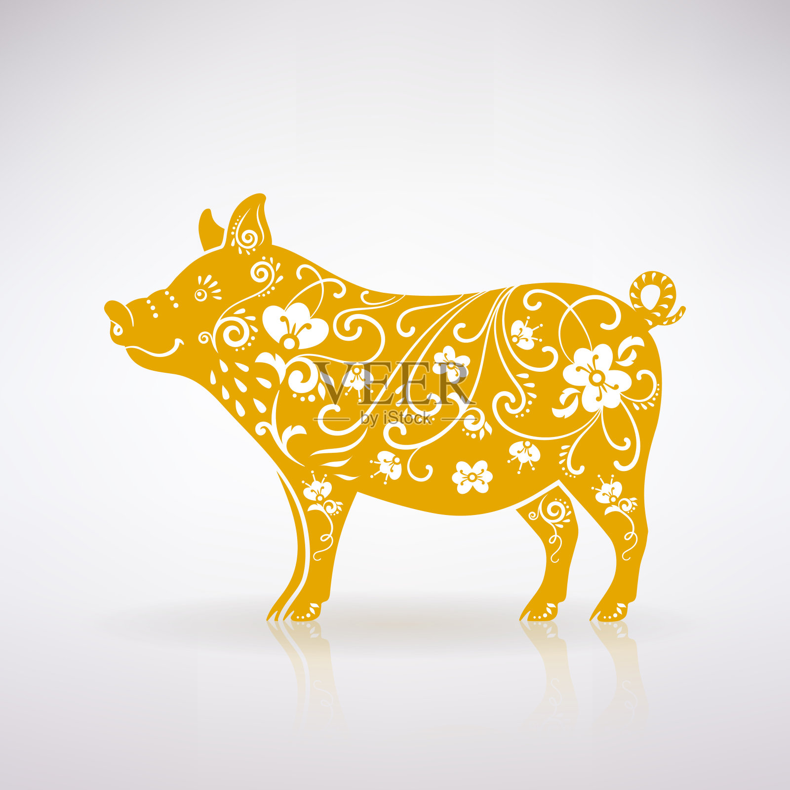 程式化的黄色的猪插画图片素材