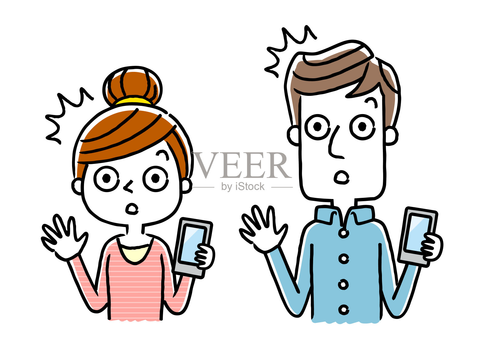 男人和女人:智能手机插画图片素材