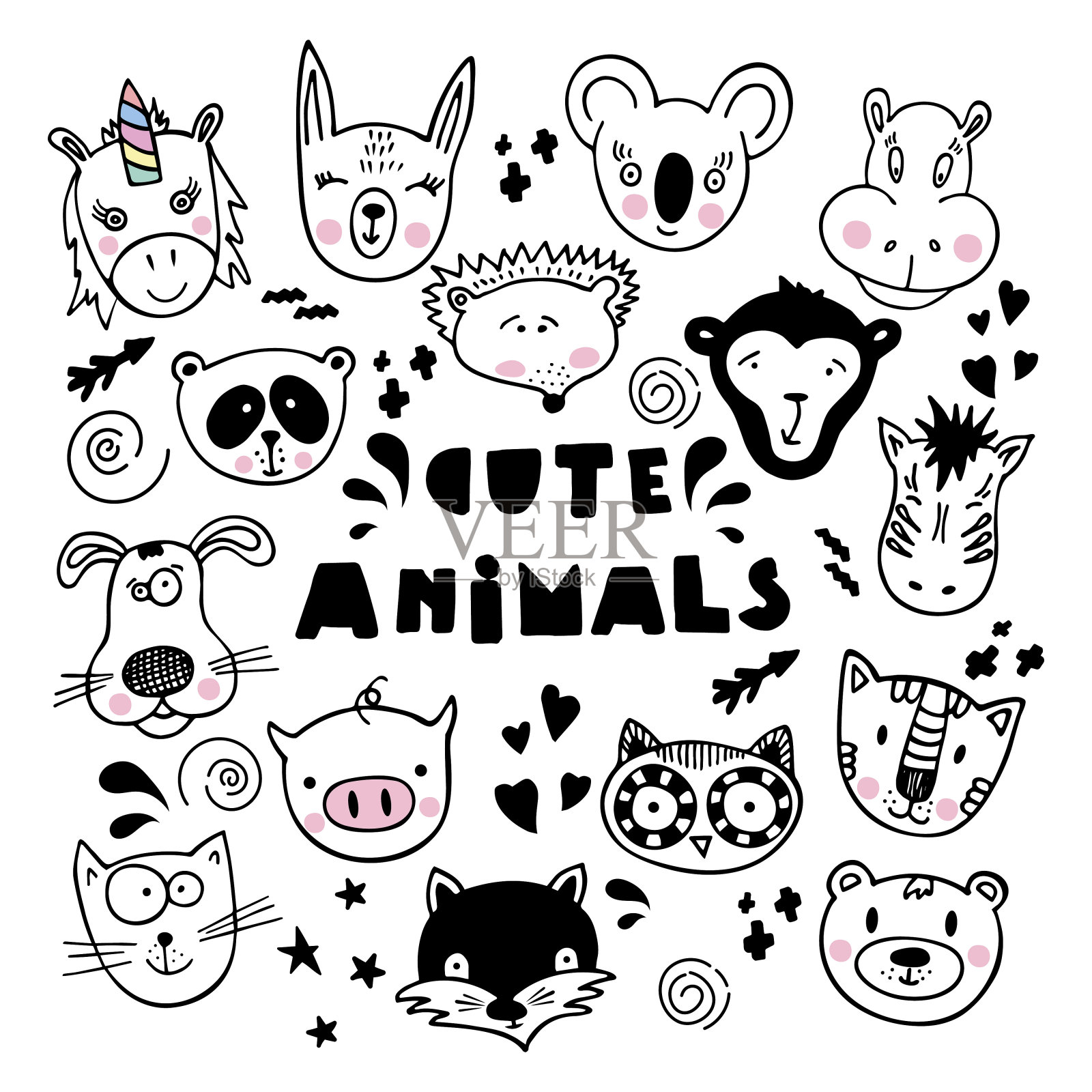 手绘动物，设计简单。插画图片素材