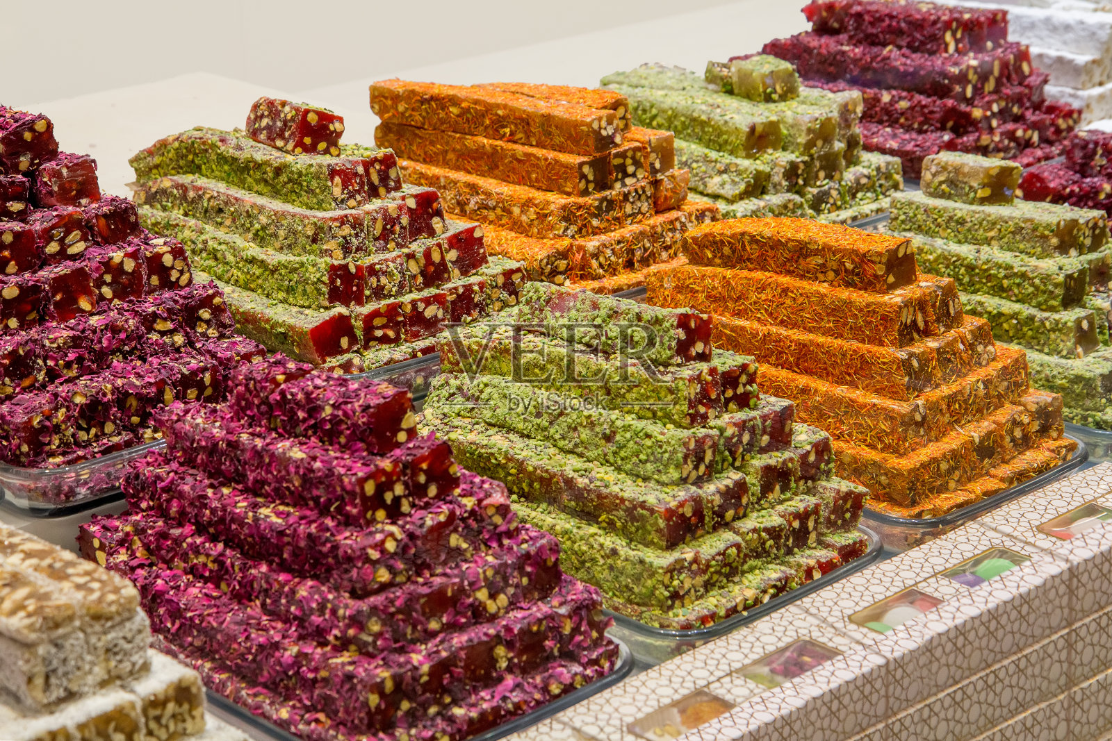 土耳其传统糖果，rahat lukum在大集市，伊斯坦布尔照片摄影图片