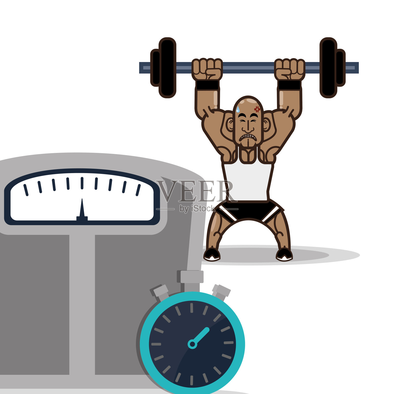 健美健身男性体重秤和秒表插画图片素材