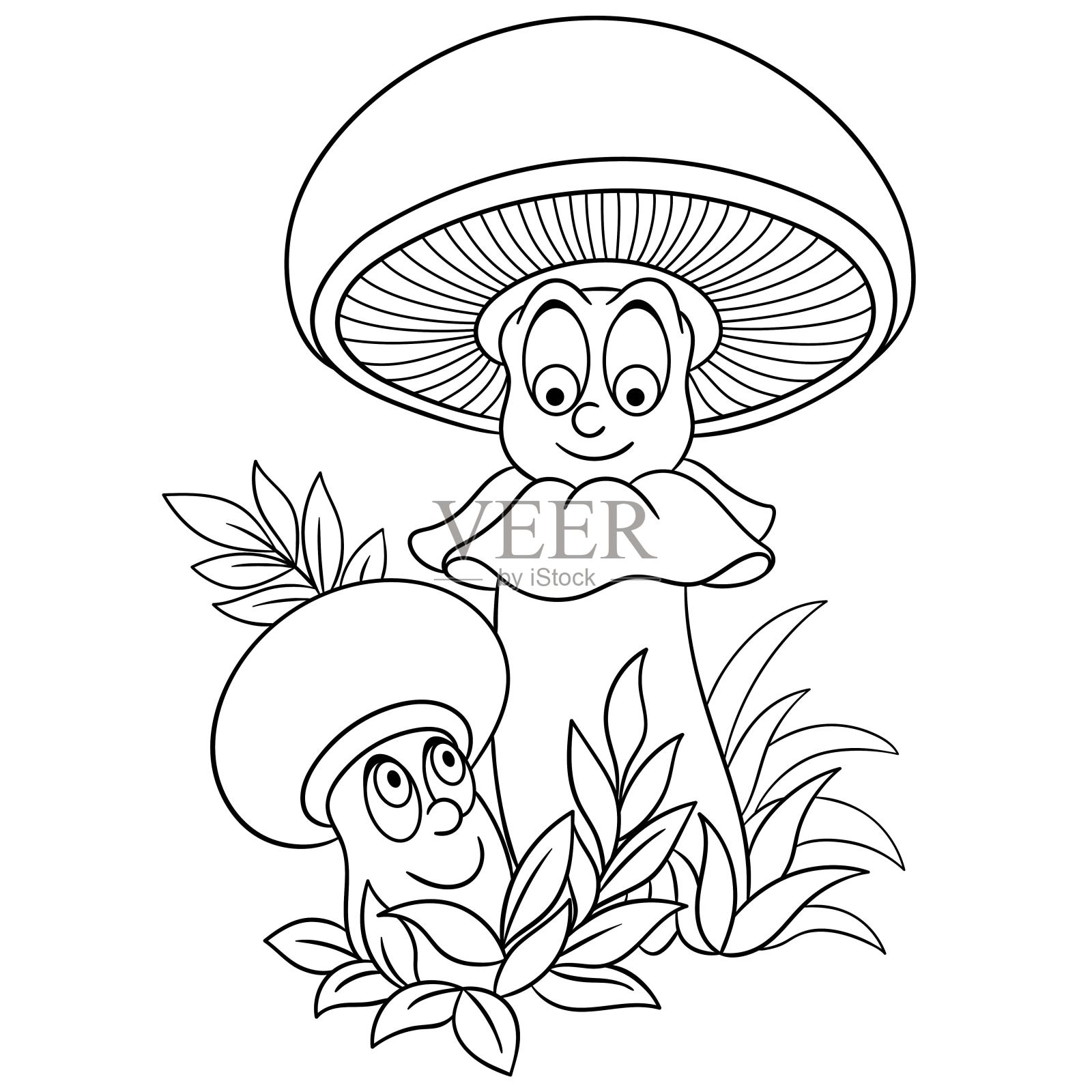 卡通蘑菇。快乐的蘑菇表情符号。插画图片素材