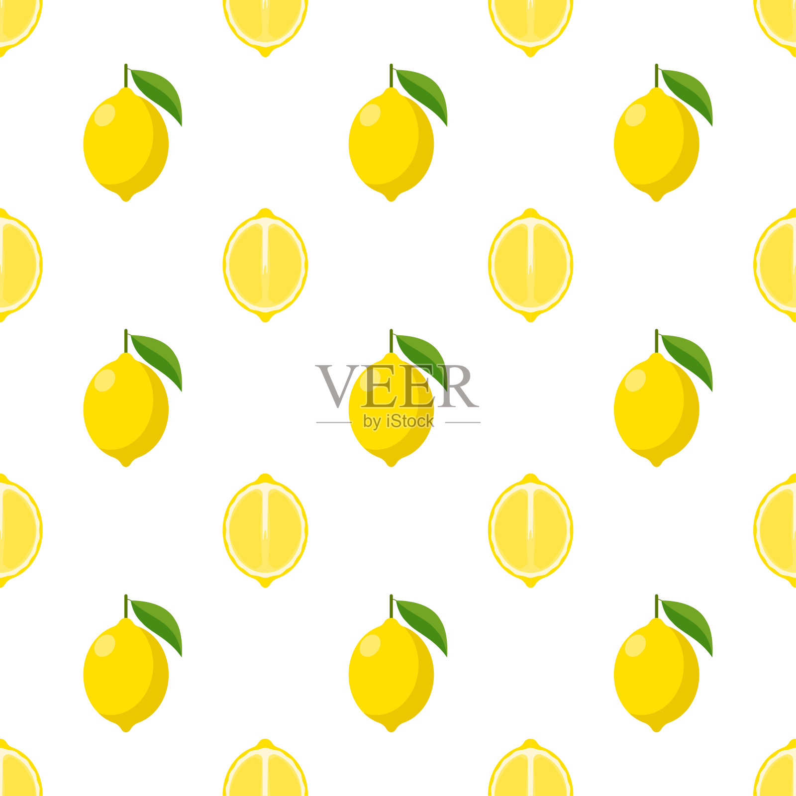 平面柠檬孤立在白色背景上，水果图案纹理织物，简约风格的壁纸，原料新鲜的水果，矢量插画图片素材