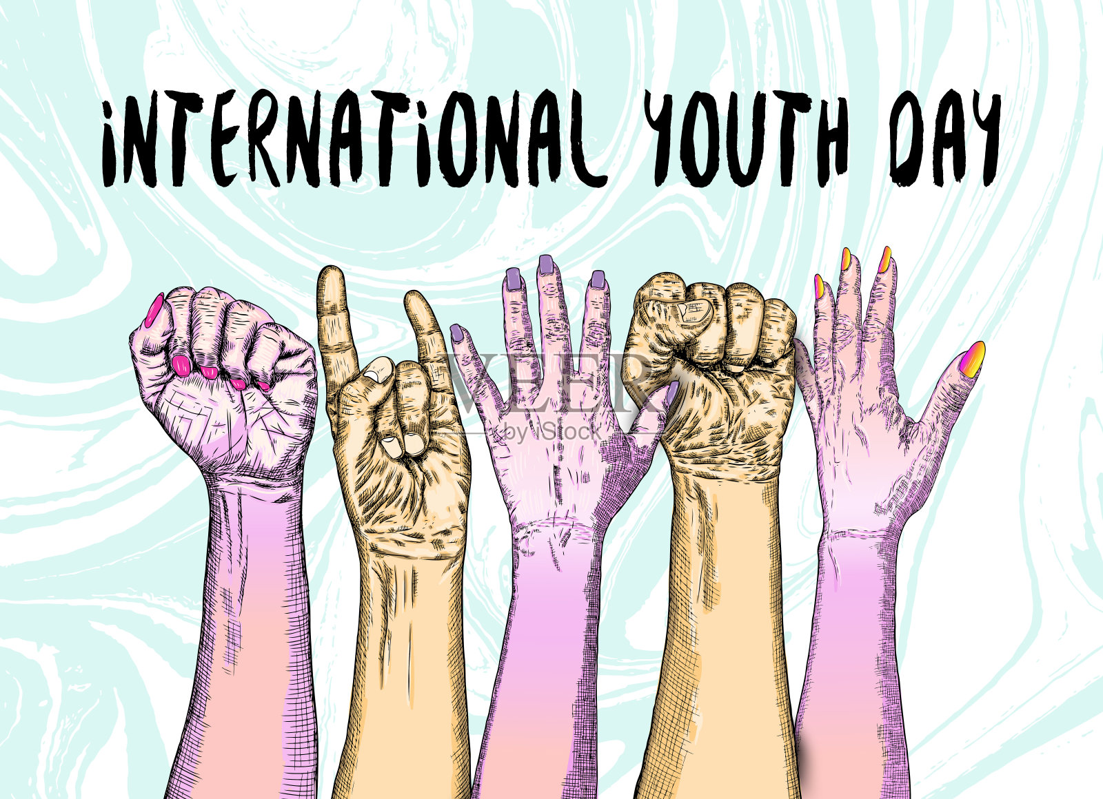 概念友谊日，国际青年日，IYD庆祝8月12日。向量。插画图片素材
