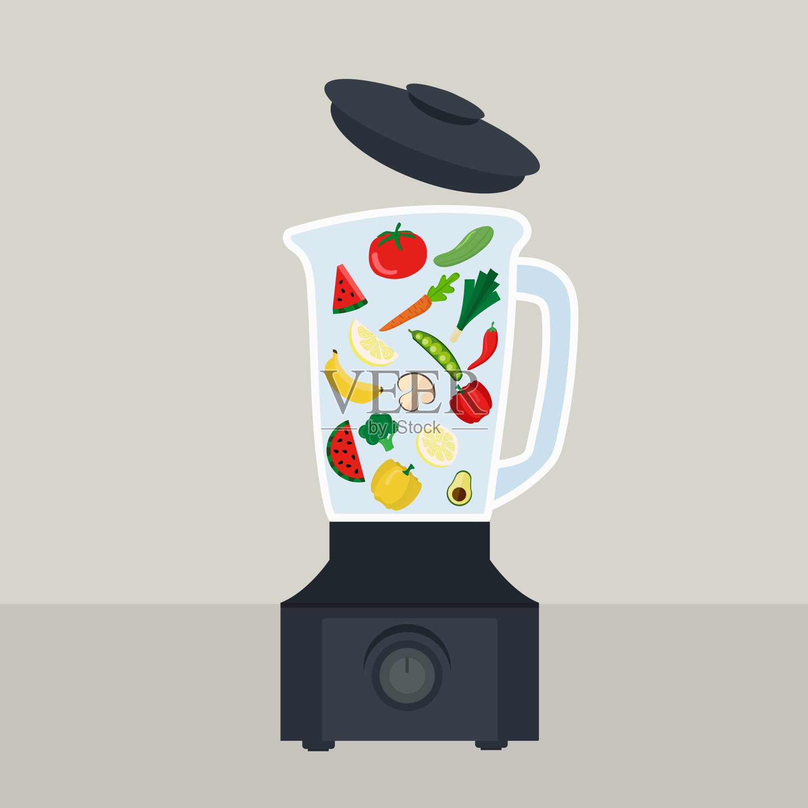 电动蔬菜和水果搅拌机插画图片素材