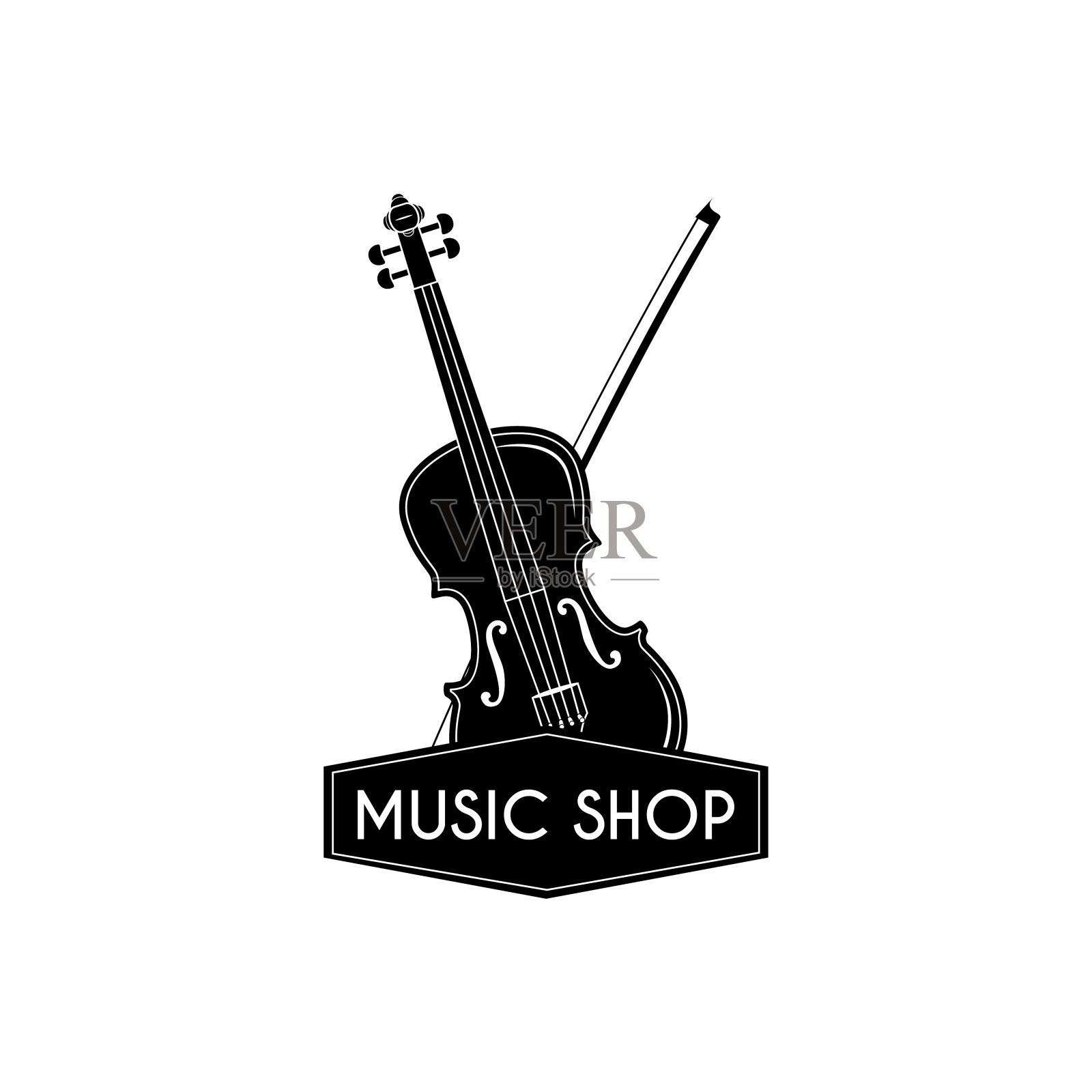 小提琴。弓。音乐商店。音乐商店的标签。乐器。向量。插画图片素材