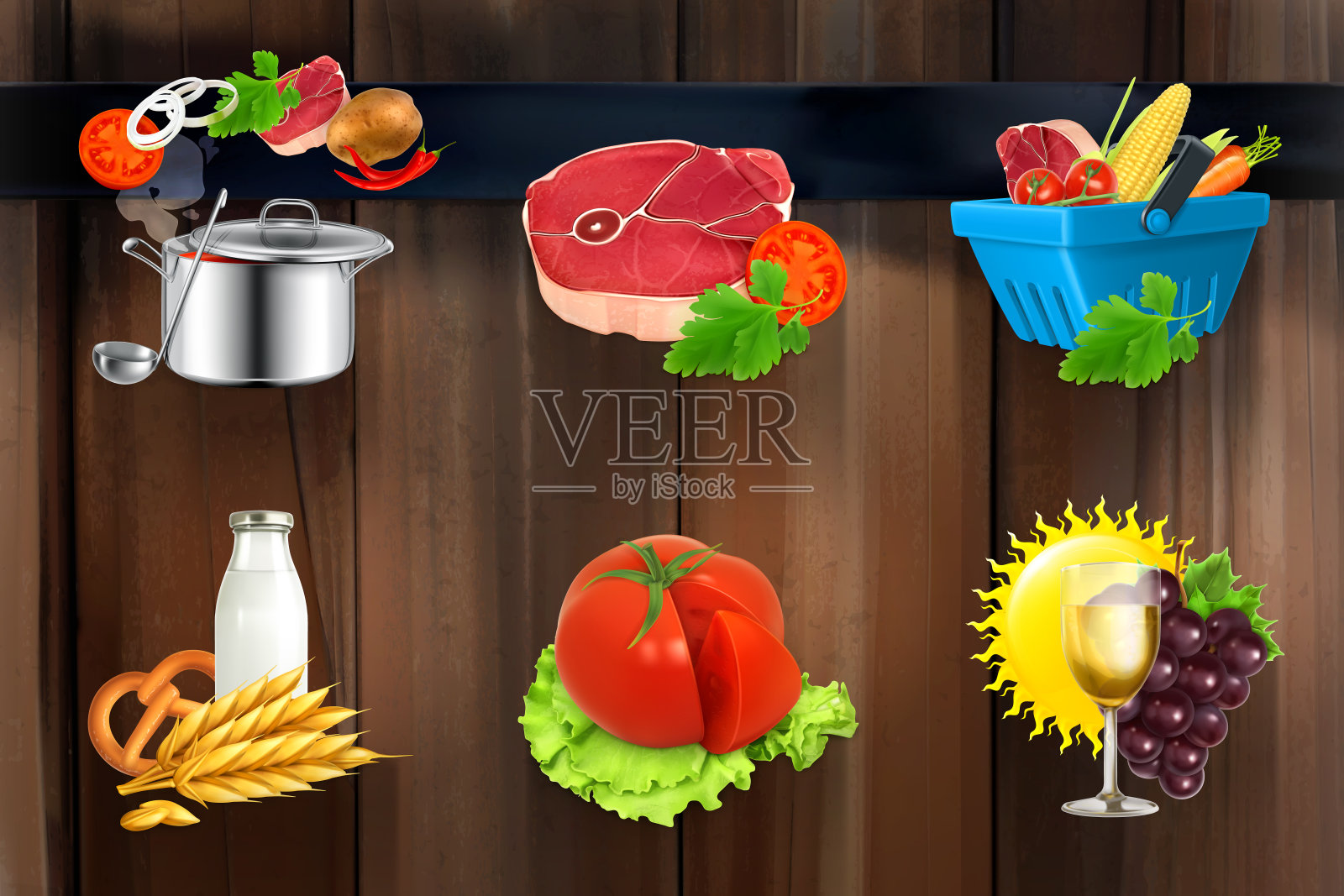 食物概念，木板上的矢量图标插画图片素材