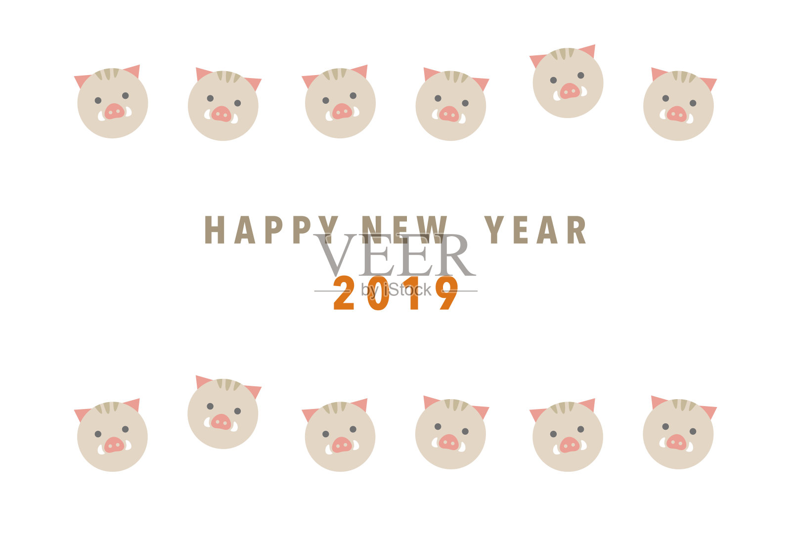 2019年的猪年新年卡片插画图片素材