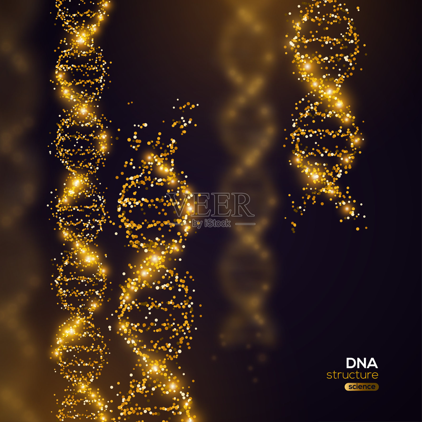 黑色背景上的金色DNA插画图片素材