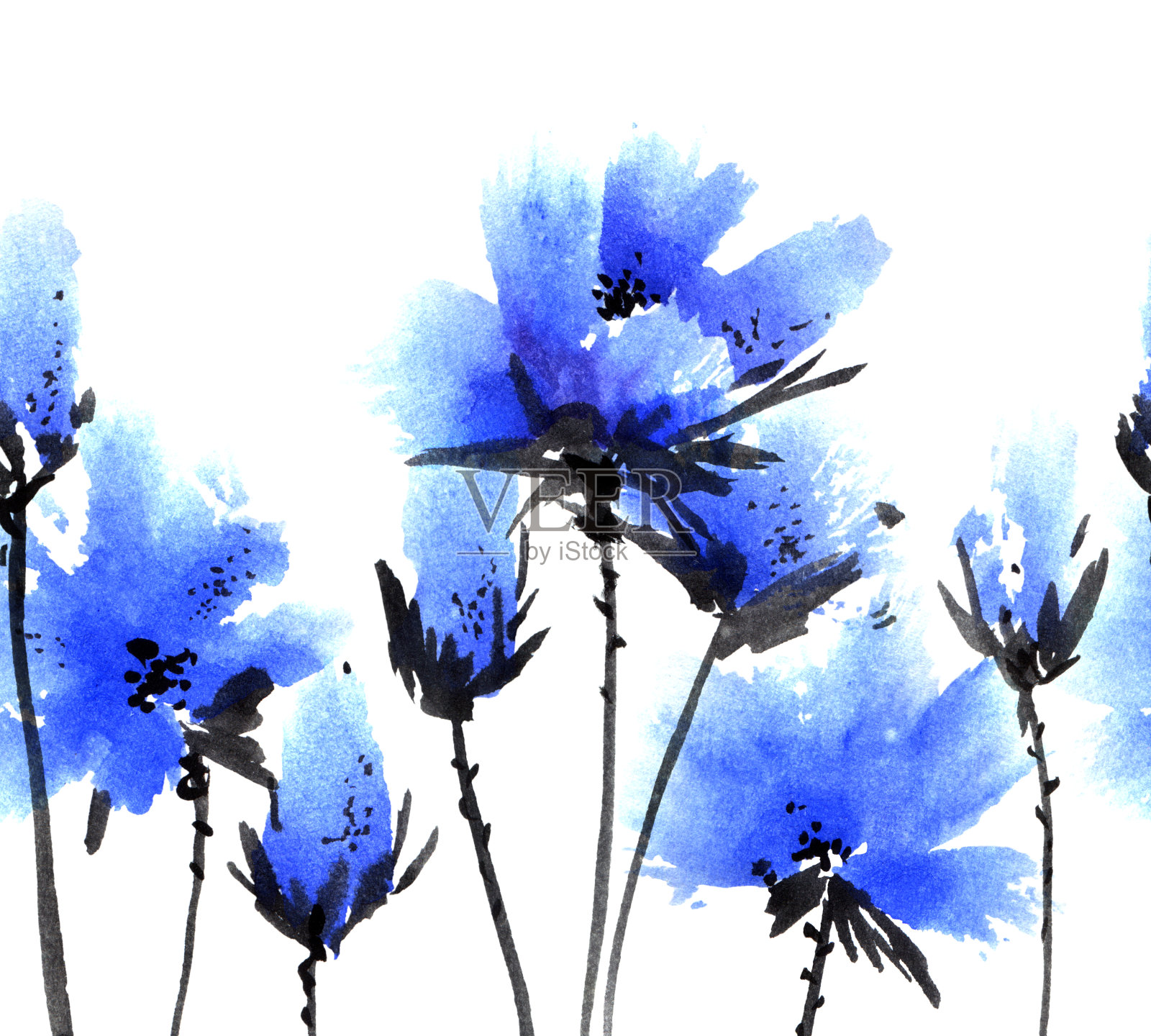 蓝色花朵插图插画图片素材
