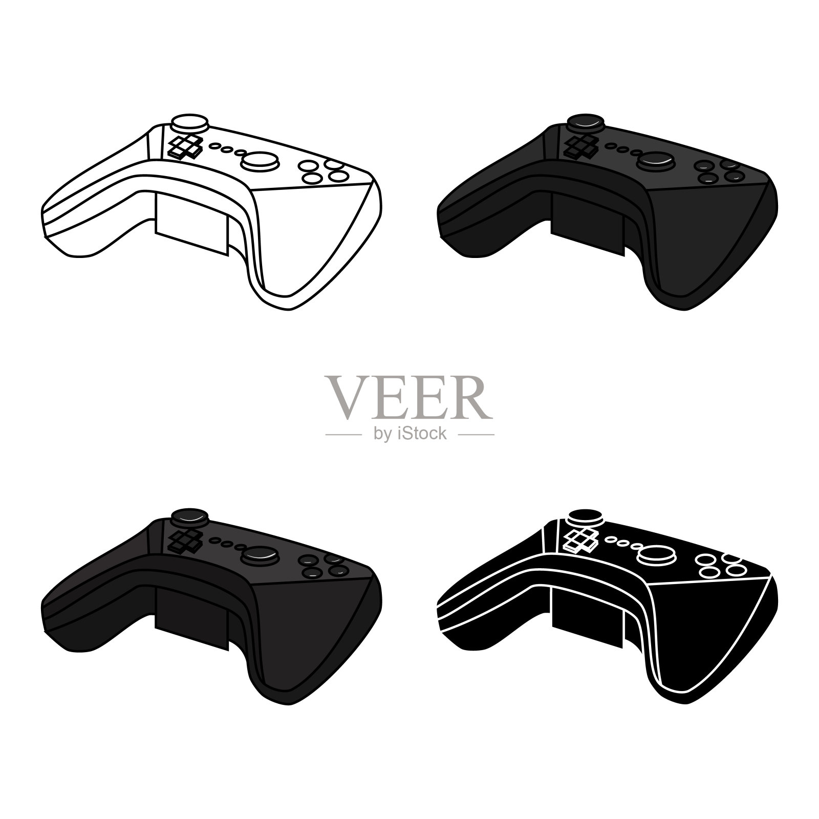 游戏控制器为虚拟现实图标在卡通风格孤立的白色背景。虚拟现实符号股票矢量网络插图。设计元素图片