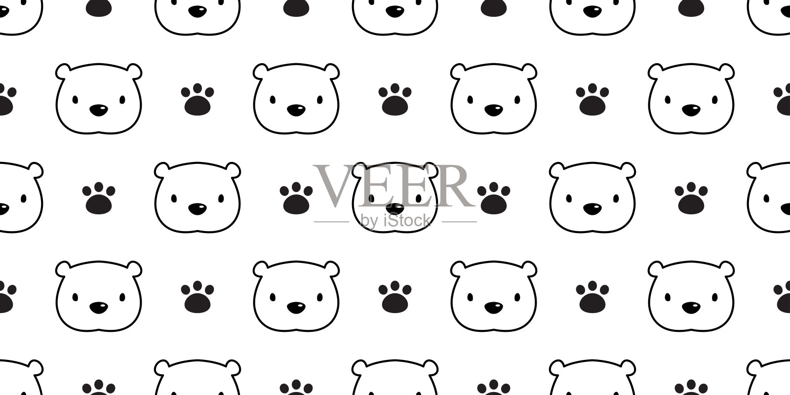 熊无缝图案北极熊爪子向量熊猫孤立的背景插图卡通插画图片素材