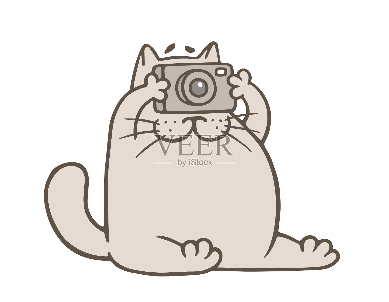可爱的灰猫带着相机。插画图片素材