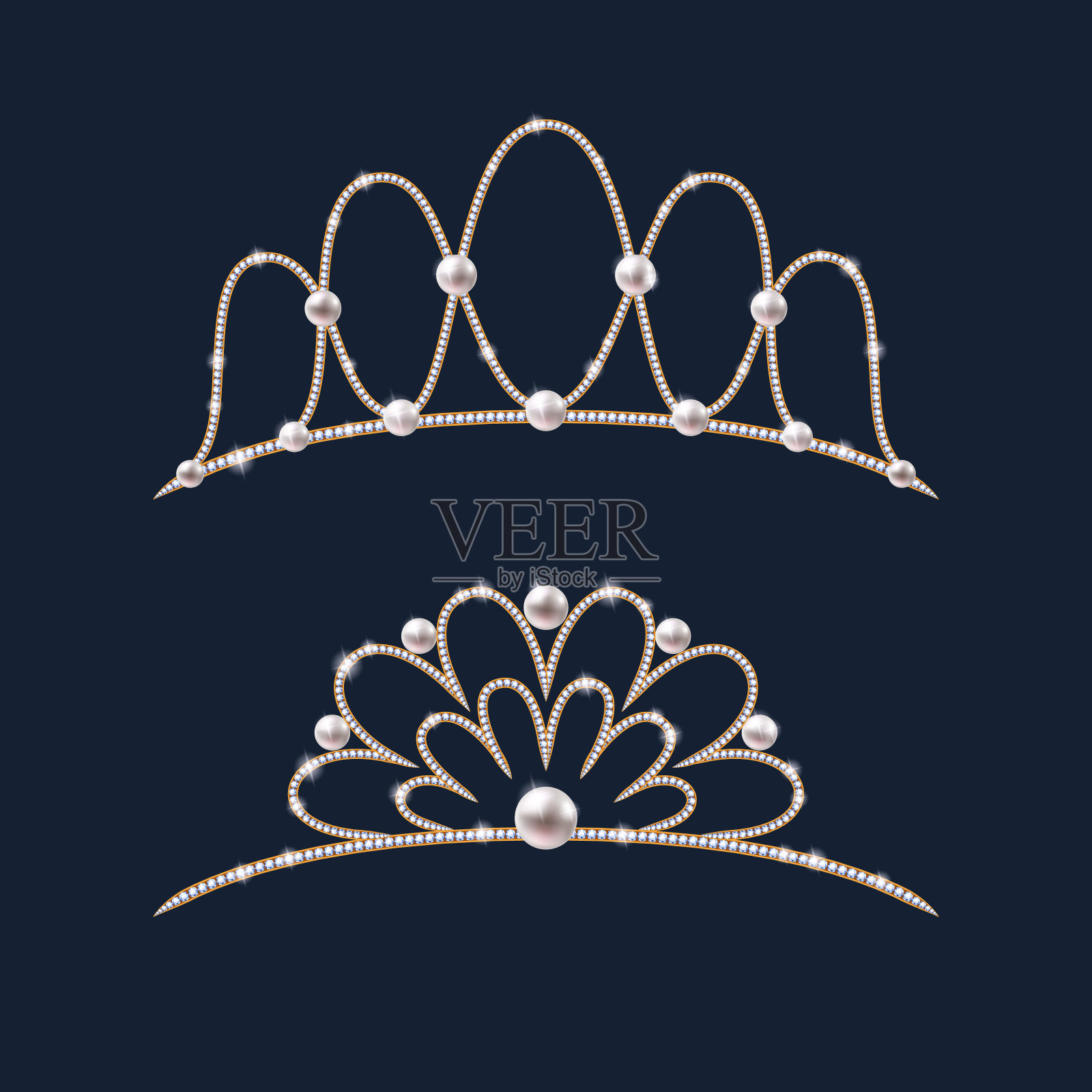 头饰冠。有钻石和珍珠的婚礼王冠插画图片素材