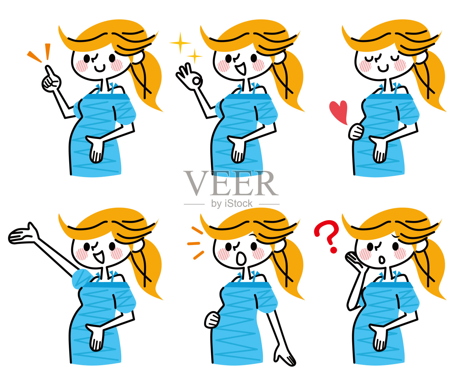 孕妇表情集。插画图片素材