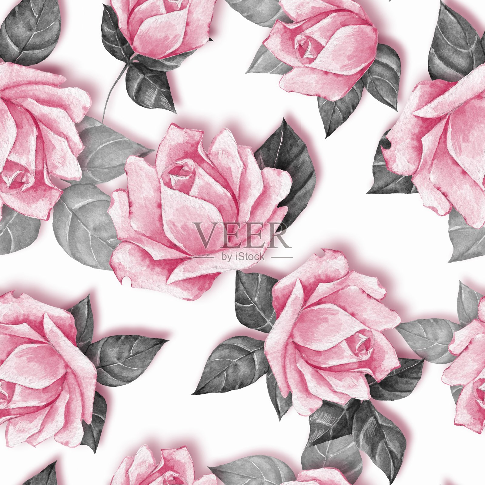 花无缝图案与美丽的玫瑰24插画图片素材