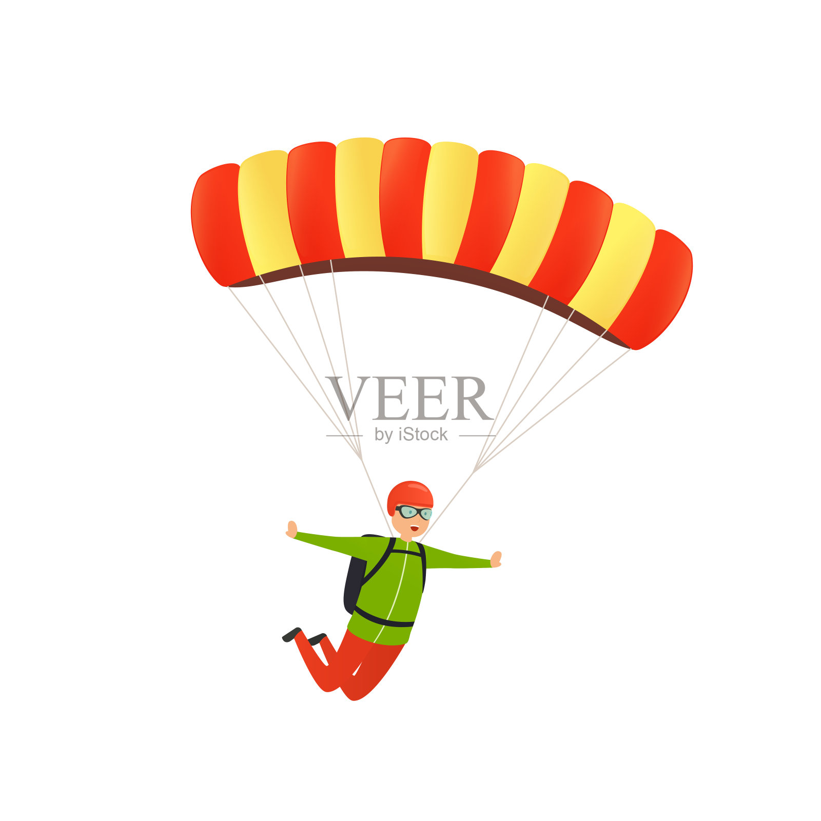 跳伞。快乐的伞兵带着降落伞在空中降落。运动理念活动，休闲在自然中空气。插画图片素材