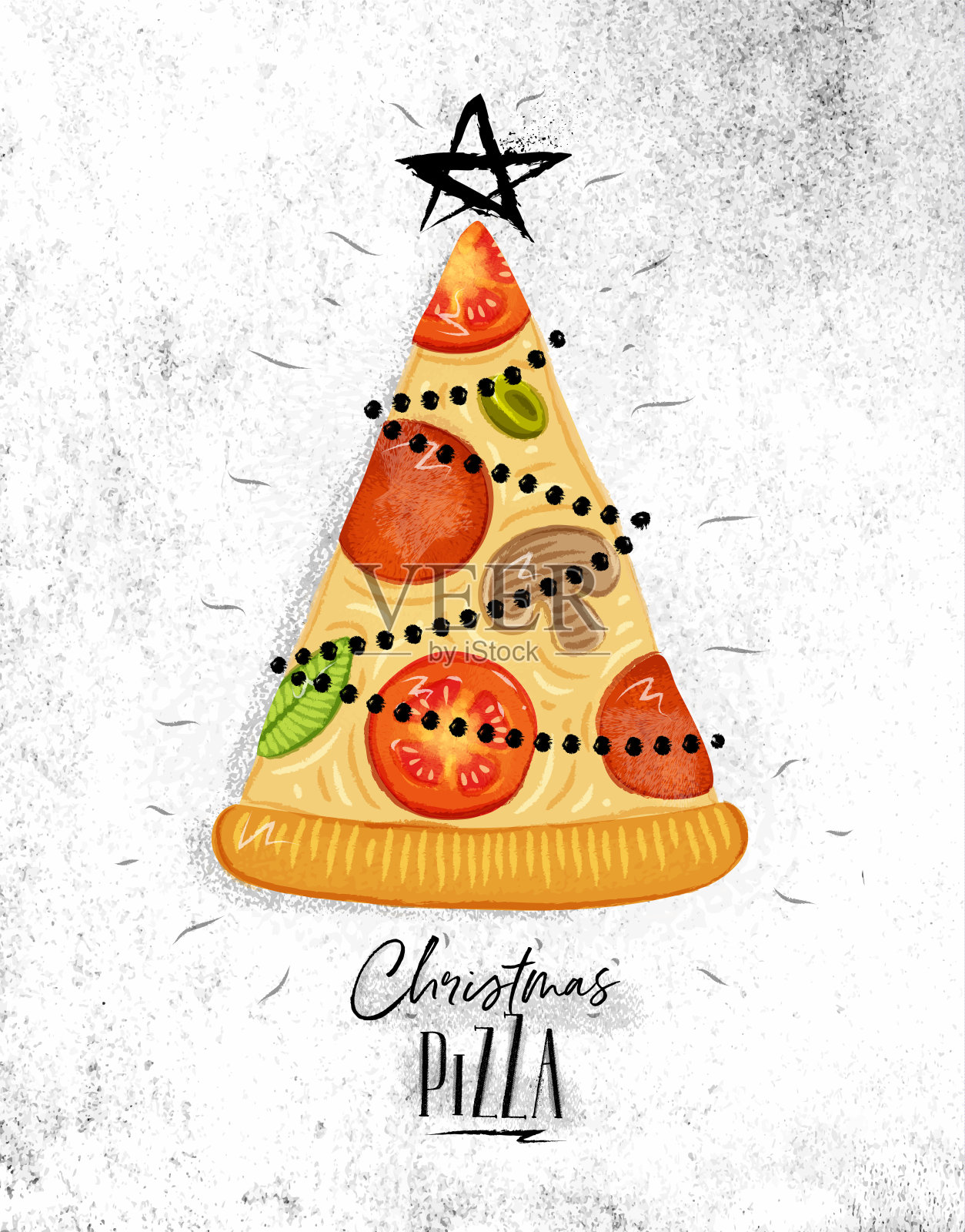 海报圣诞树披萨插画图片素材