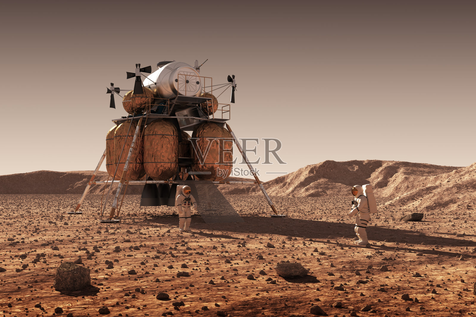 星际空间站和火星表面宇航员降落舱照片摄影图片