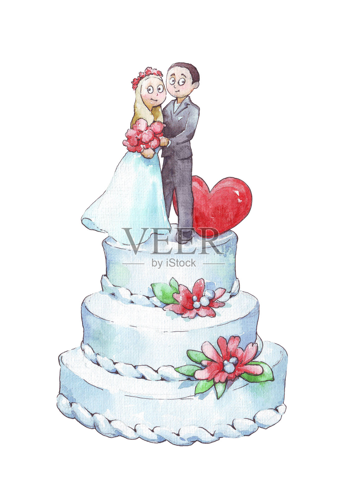婚礼蛋糕水彩插画图片素材