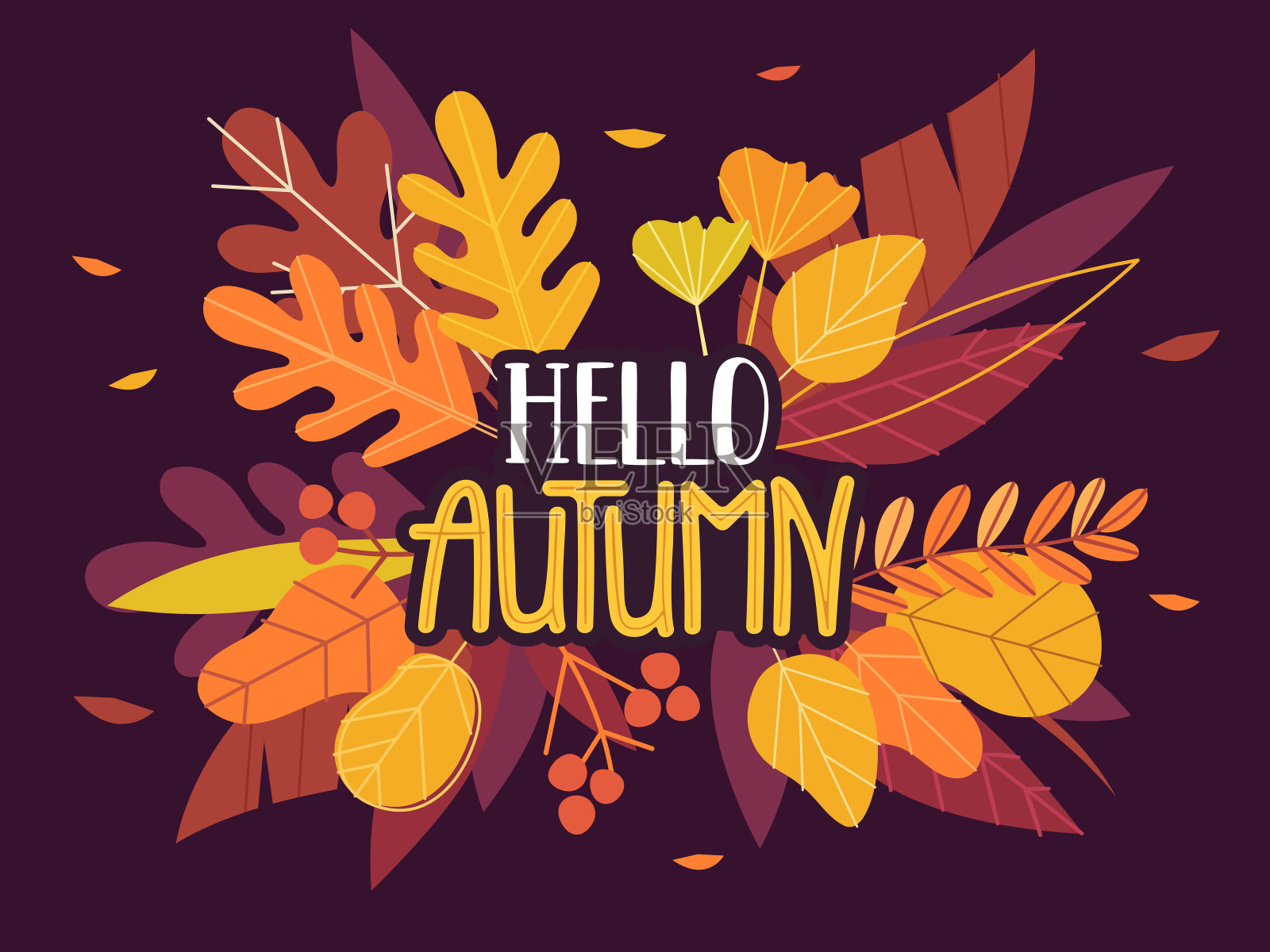 秋日卡片，一束五彩的树叶插画图片素材