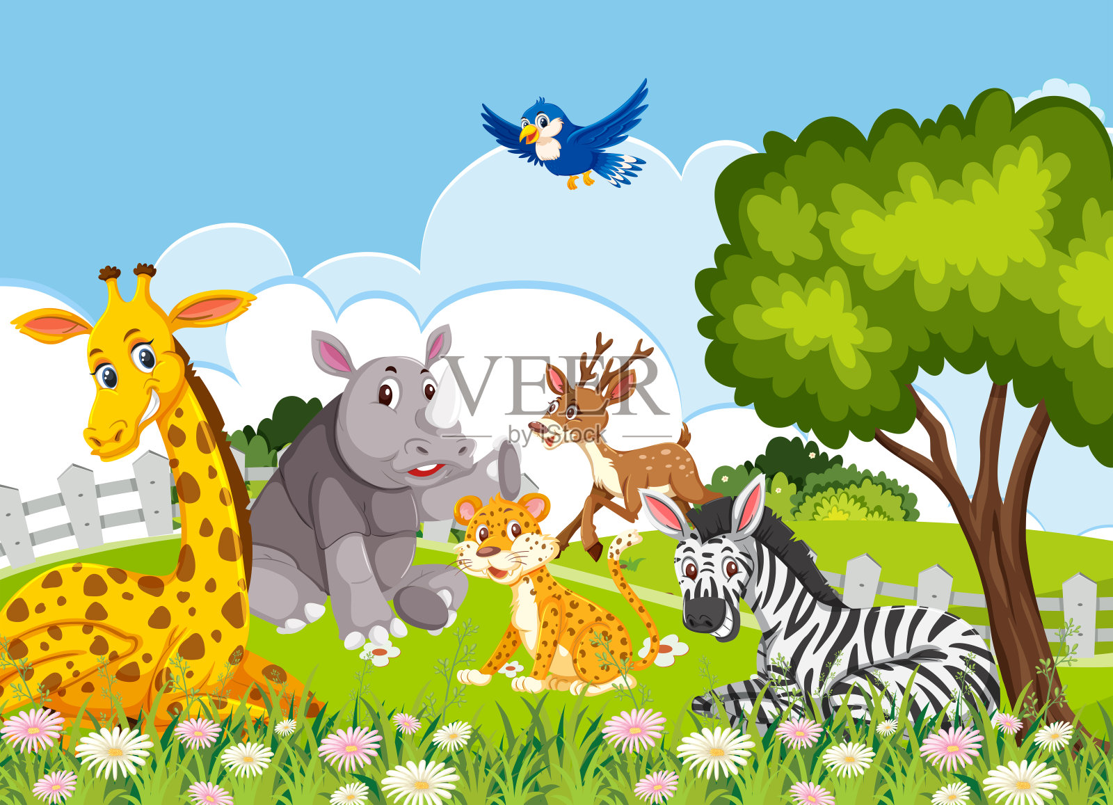 丛林中的动物插画图片素材