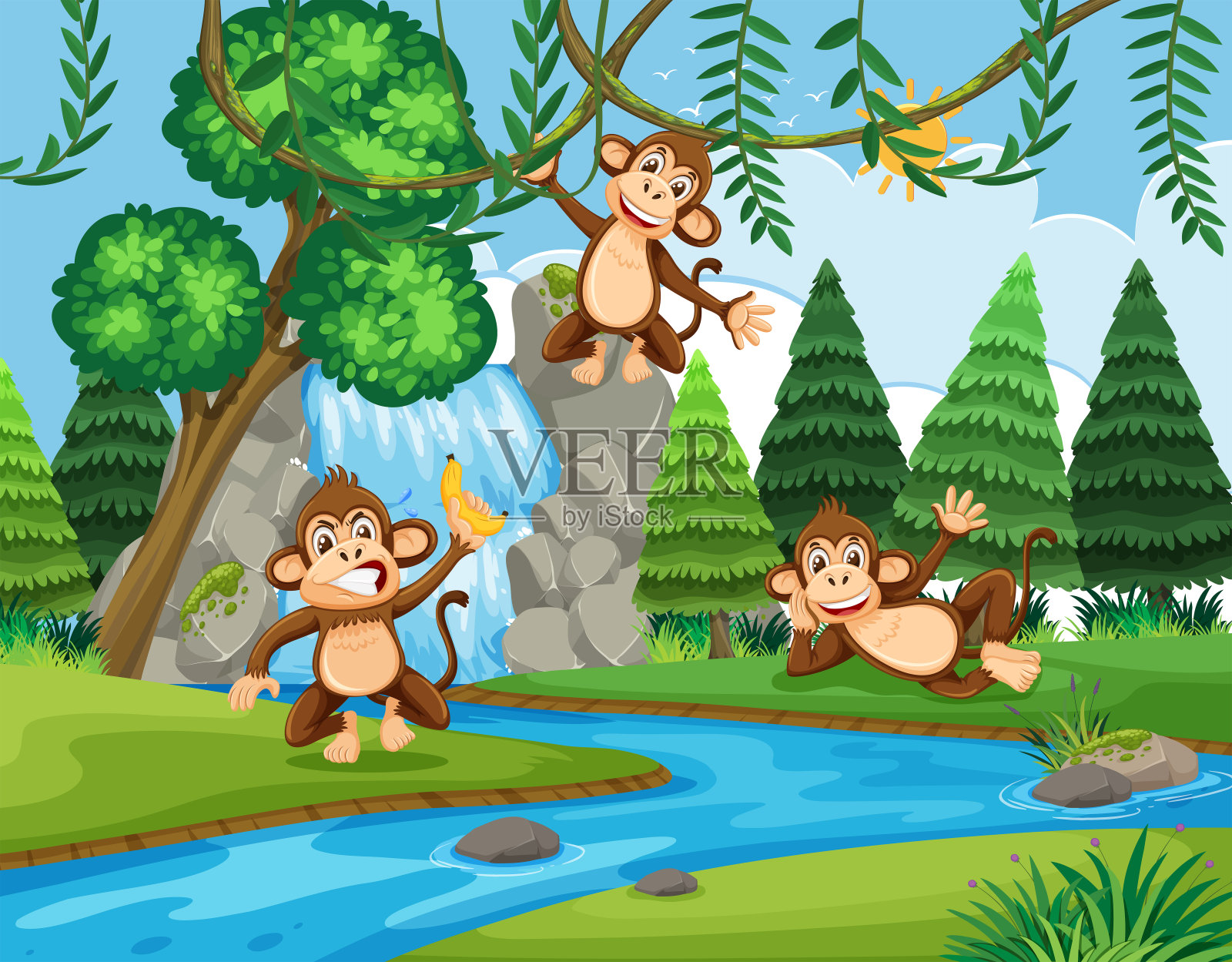 森林里的猴子插画图片素材