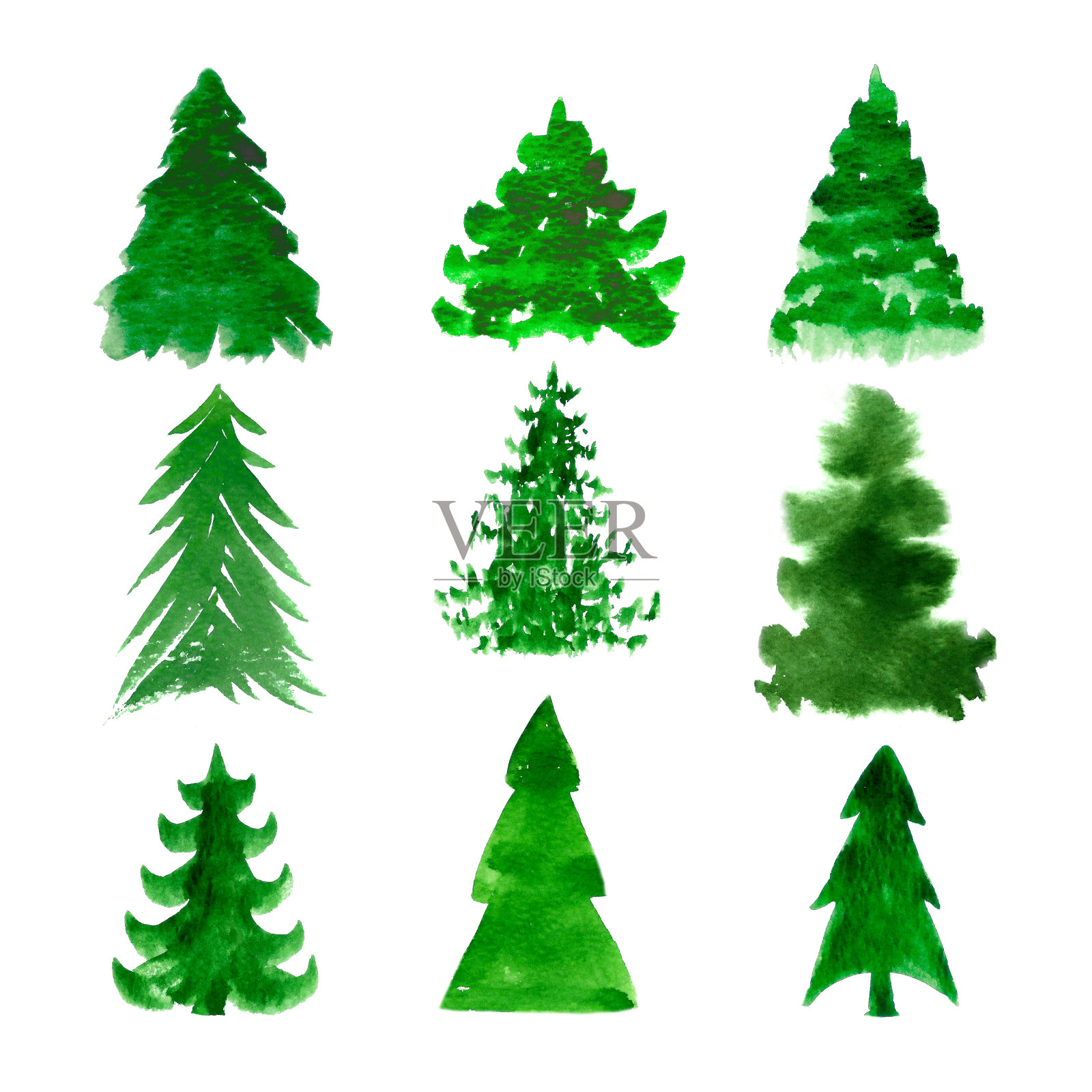 九棵抽象的圣诞树。插画图片素材