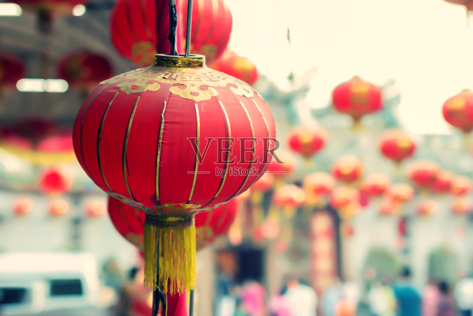 寺庙里红色的中国灯装饰照片摄影图片