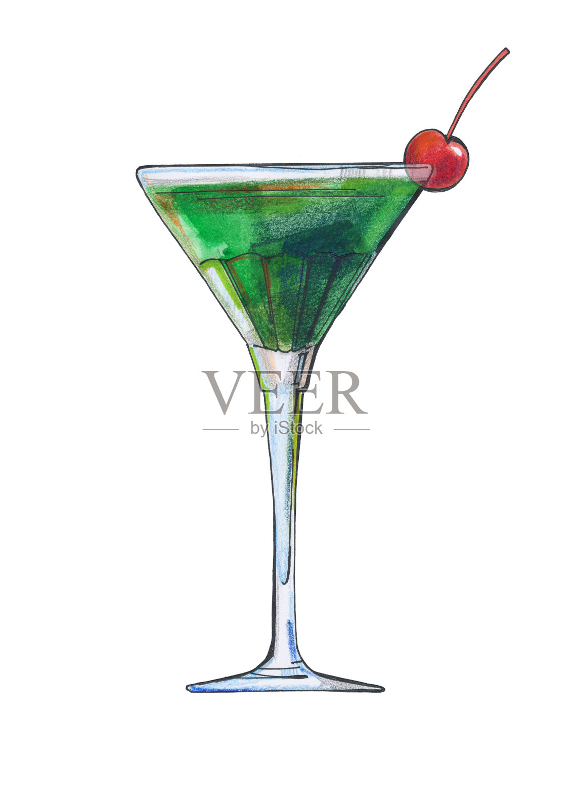 酒精饮料鸡尾酒，水彩插图孤立的白色背景插画图片素材