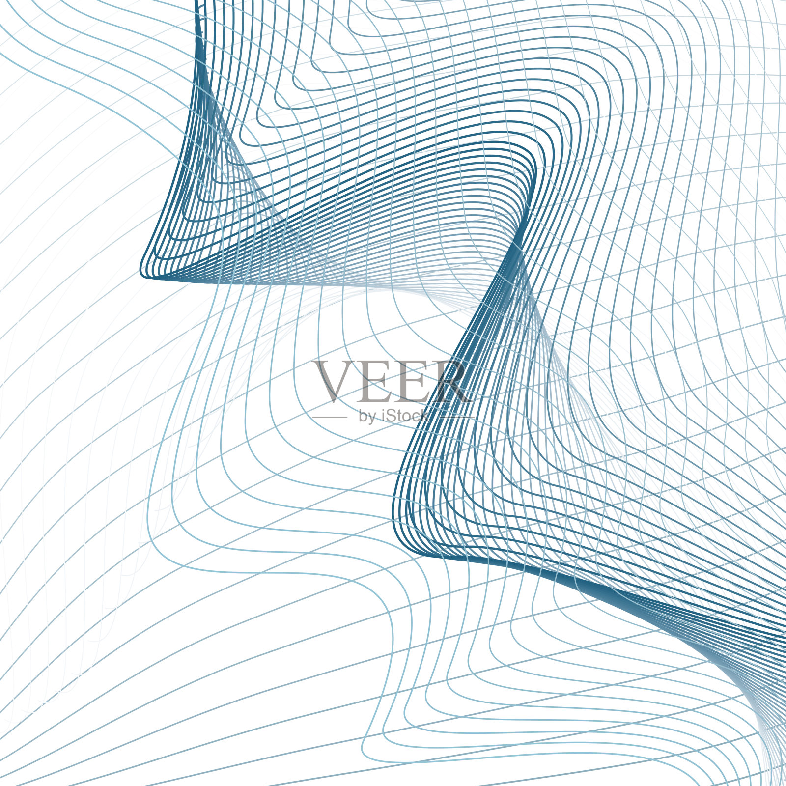 蓝色波纹网图案在白色的背景。抽象的未来主义曲线微妙的波浪线。线条艺术现代科技设计，格栅技术韵律化。矢量科学，技术模板。EPS10插图插画图片素材