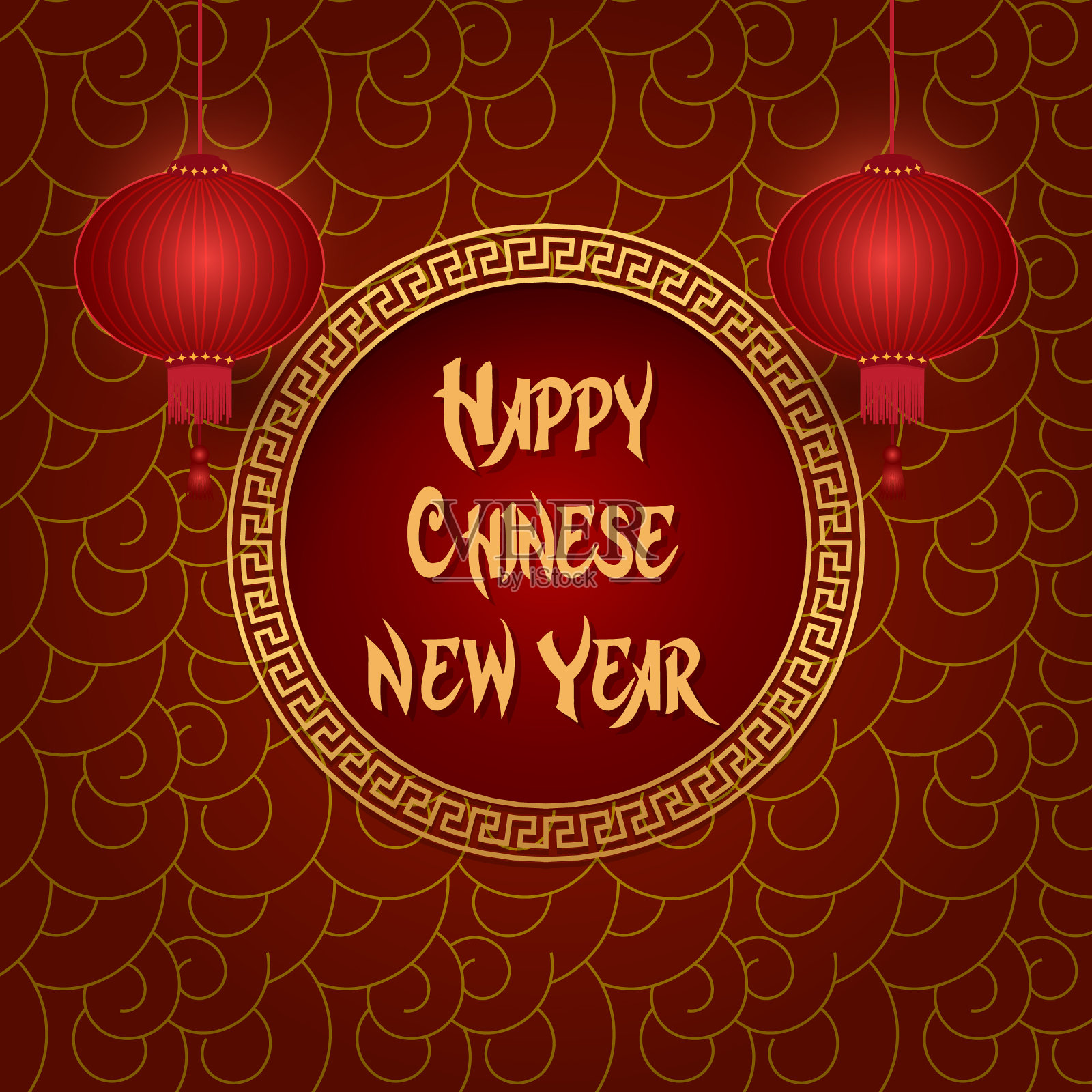 中国灯笼挂在图案红色的背景上插画图片素材