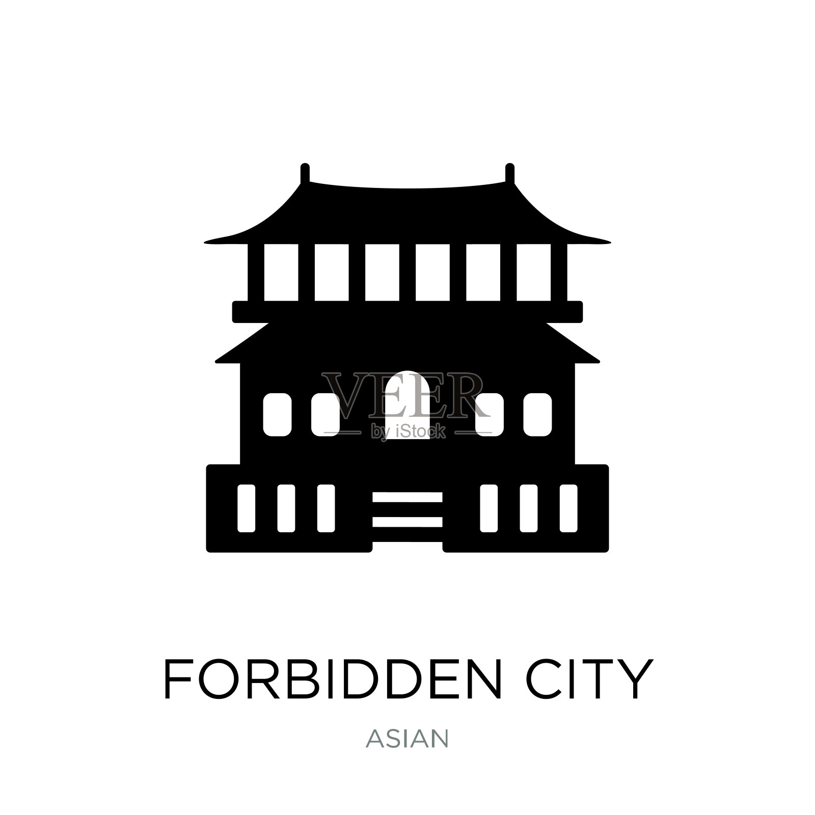 紫禁城图标向量上的白色背景，紫禁城时尚填充图标从亚洲收藏插画图片素材