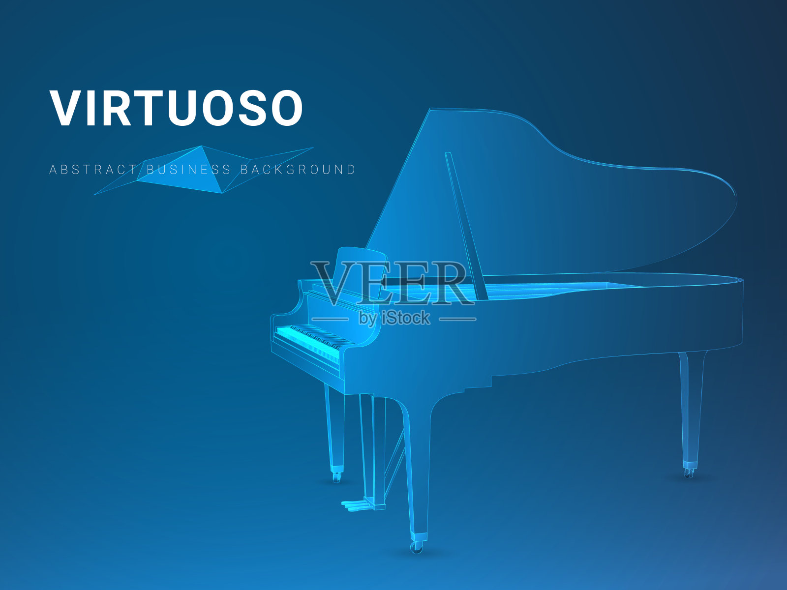 抽象的现代商业背景向量描绘了一个在蓝色背景上打开的大钢琴形状的大师。设计模板素材