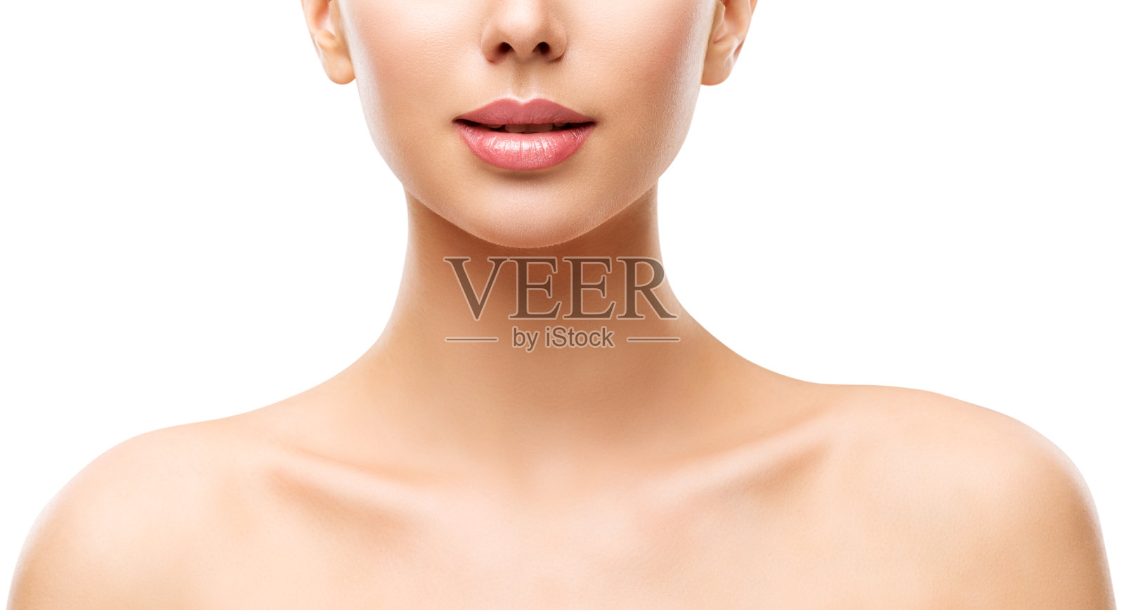 女性美容护肤，模特脸唇颈肩白皙照片摄影图片