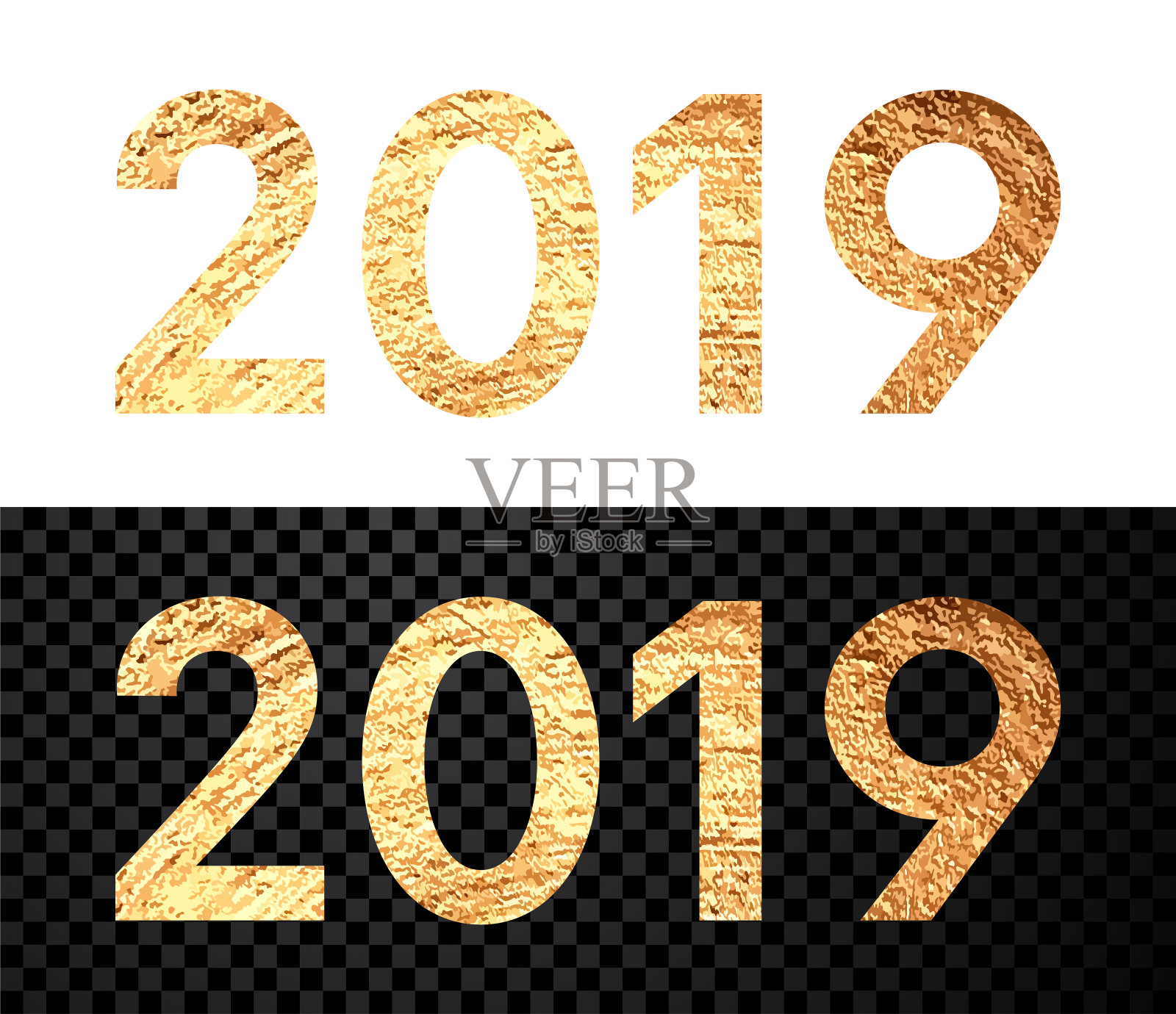 2019年的新年标志，白色或透明背景上的金色人物。插画图片素材