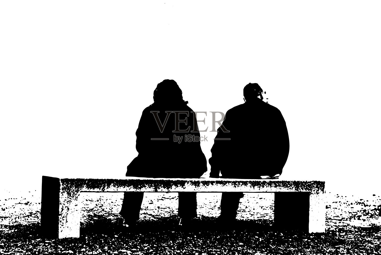 现代长凳上一对夫妇的剪影插画图片素材