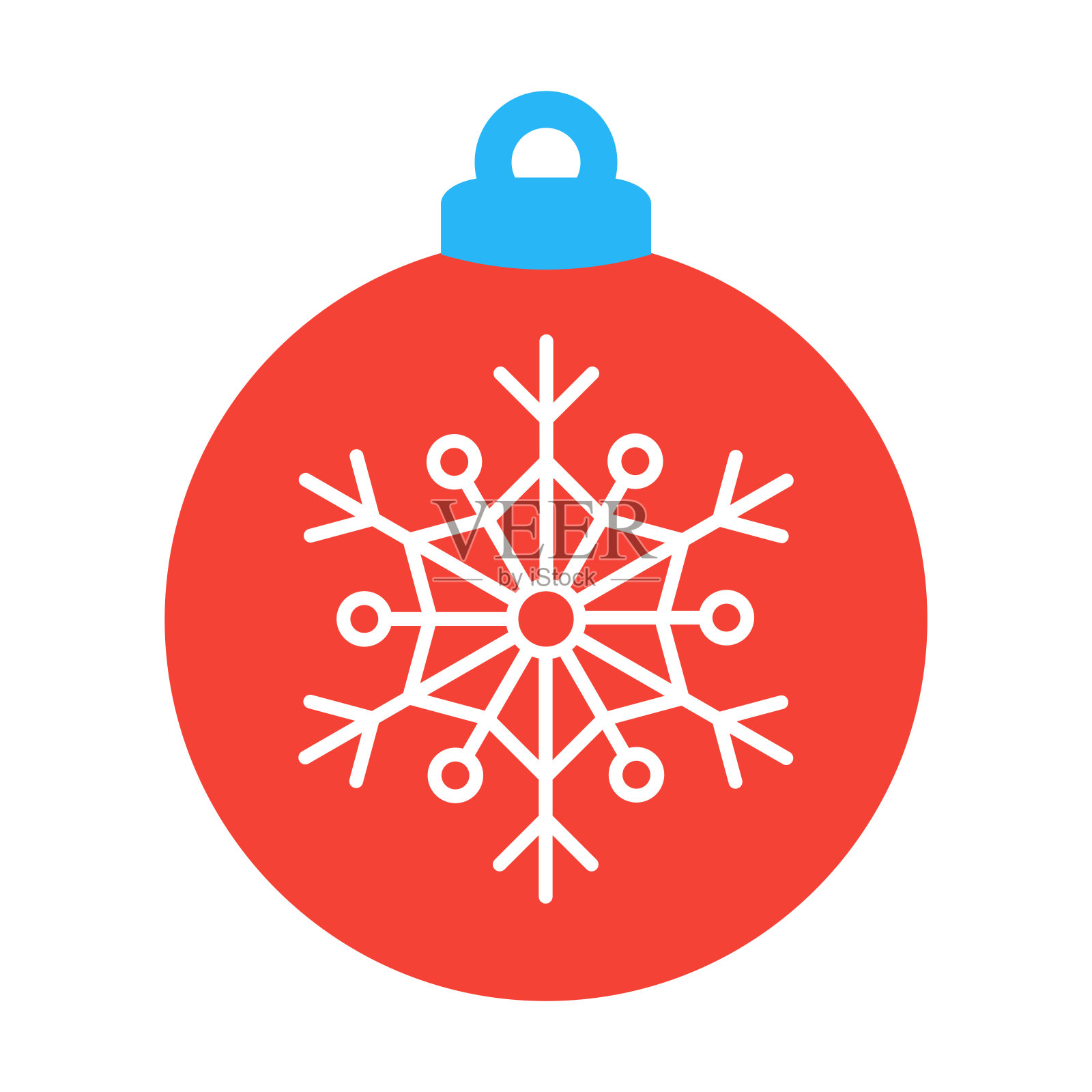 圣诞树球与雪花图标标志平面风格设计矢量插图。圣诞节小装饰品孤立在白色背景上。新年的象征，圣诞节的庆祝。设计元素图片