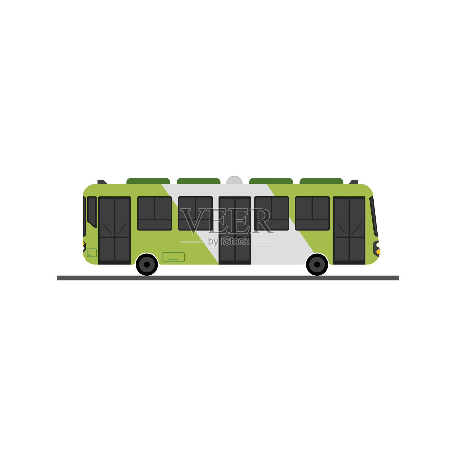 扁平的绿色客车设计矢量与孤立的白色。现代公共汽车。旅游汽车概念设计元素图片