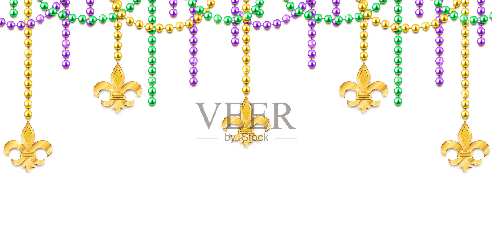 狂欢节装饰背景与彩色的传统珠子和黄金符号，矢量插图插画图片素材