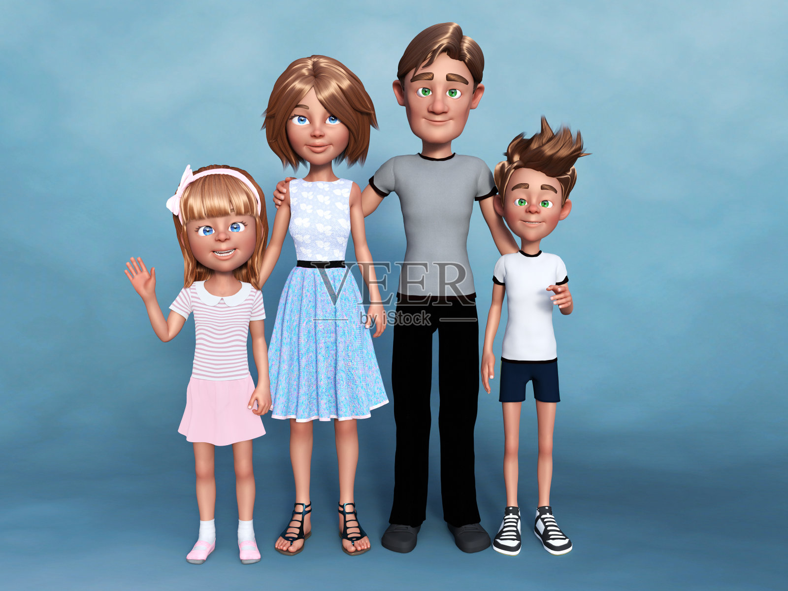 3D渲染的卡通家庭肖像。照片摄影图片