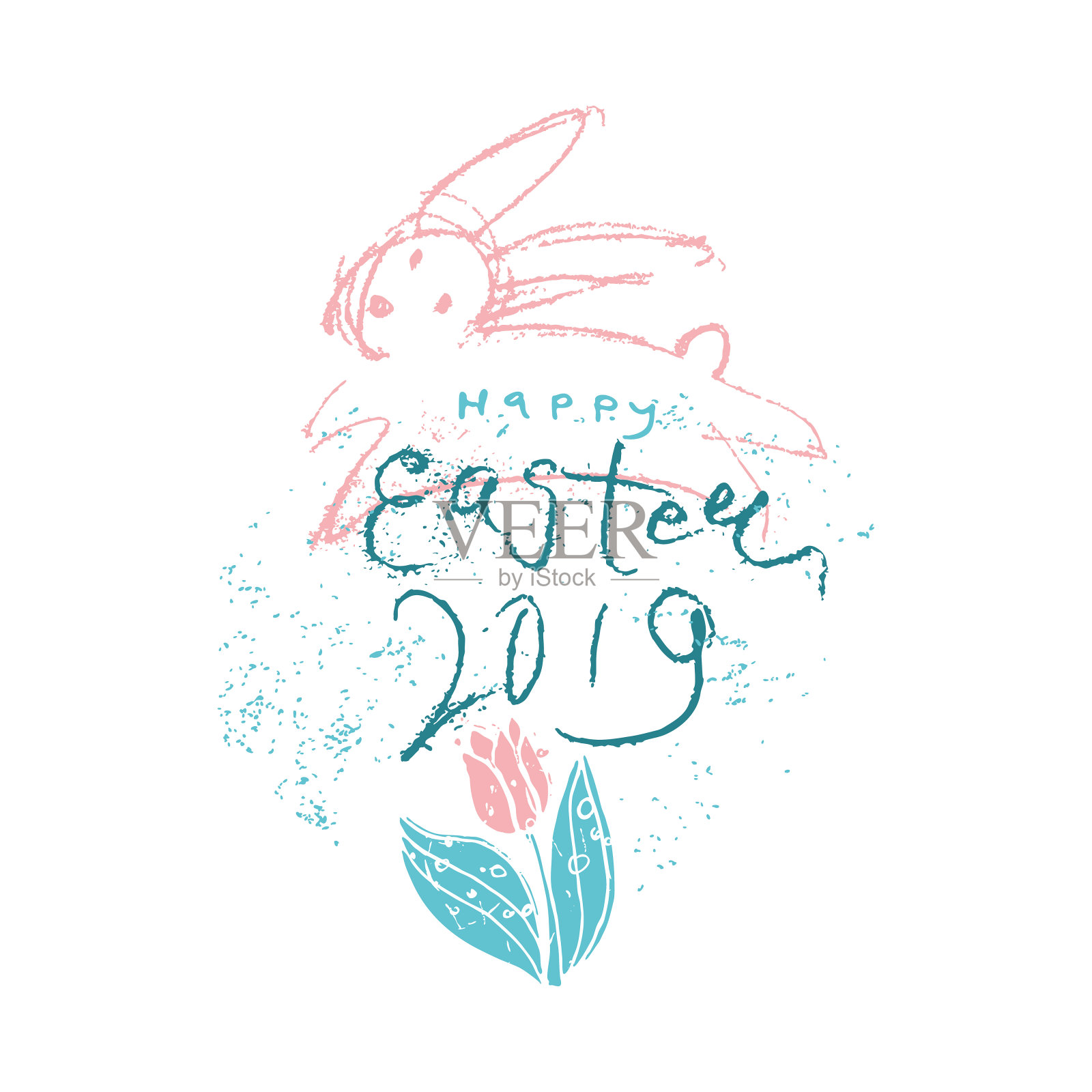 2019年复活节快乐。矢量插图模仿铅笔绘图。插画图片素材