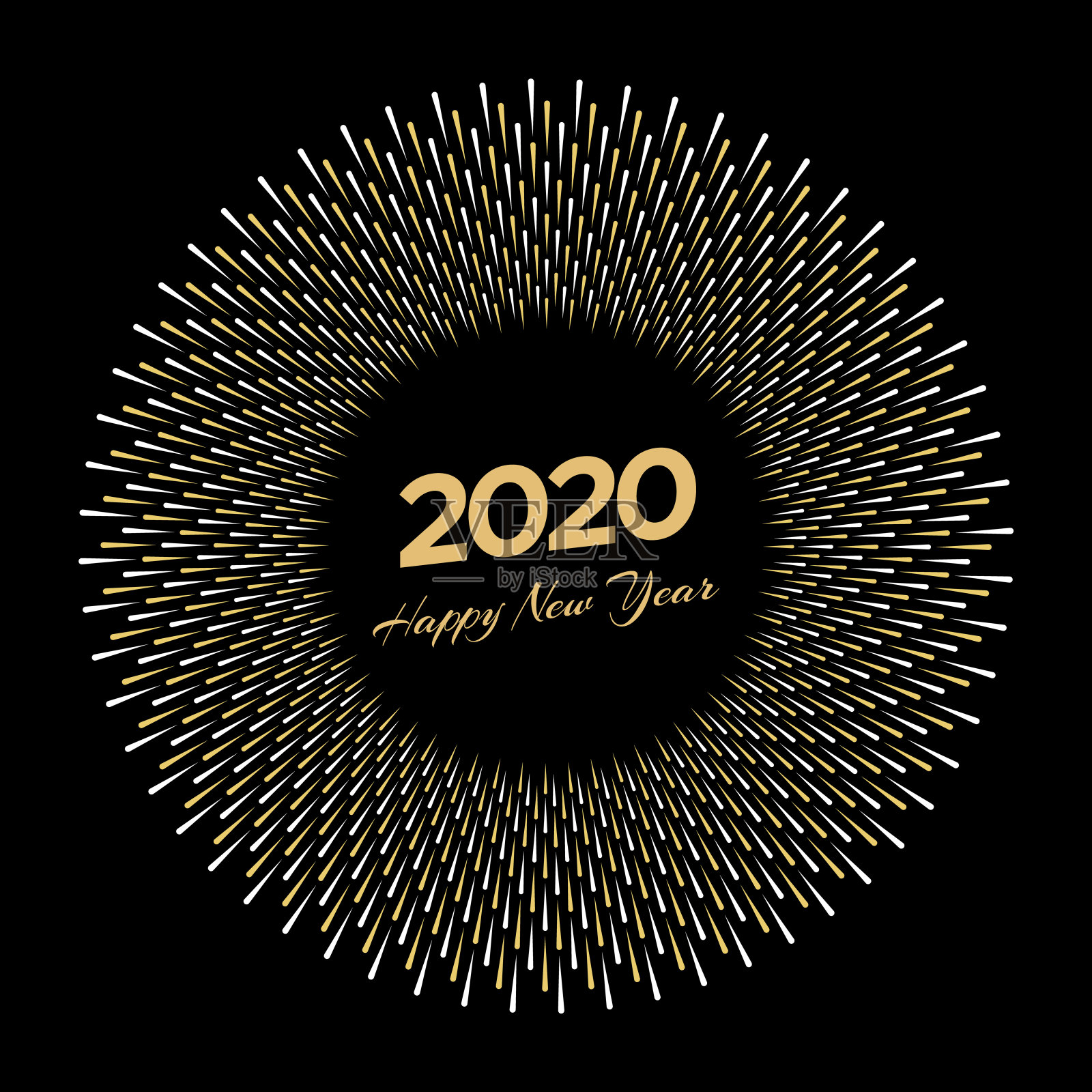 刻有“2020”和“新年快乐”字样的烟花设计模板素材