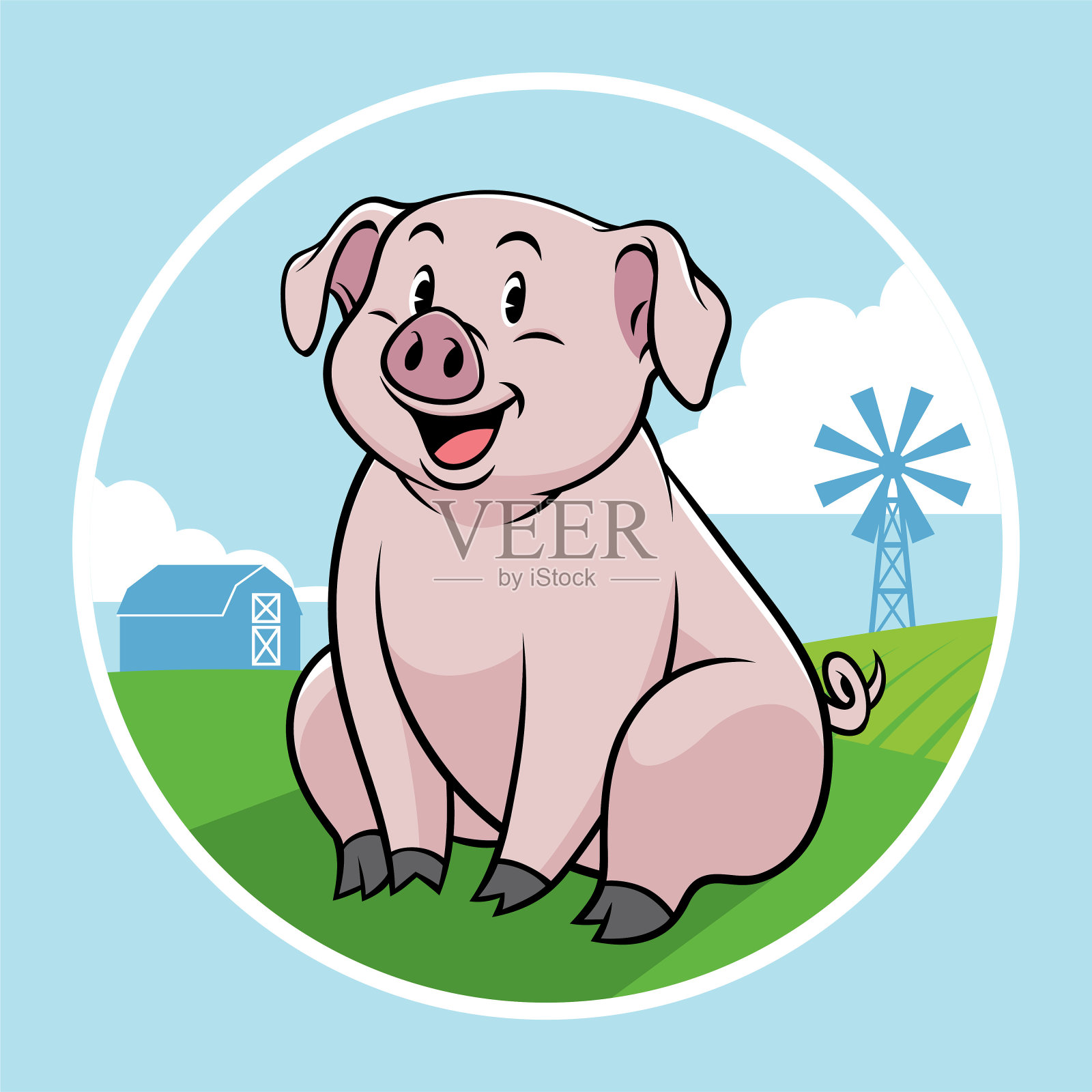 卡通风格的农场猪插画图片素材