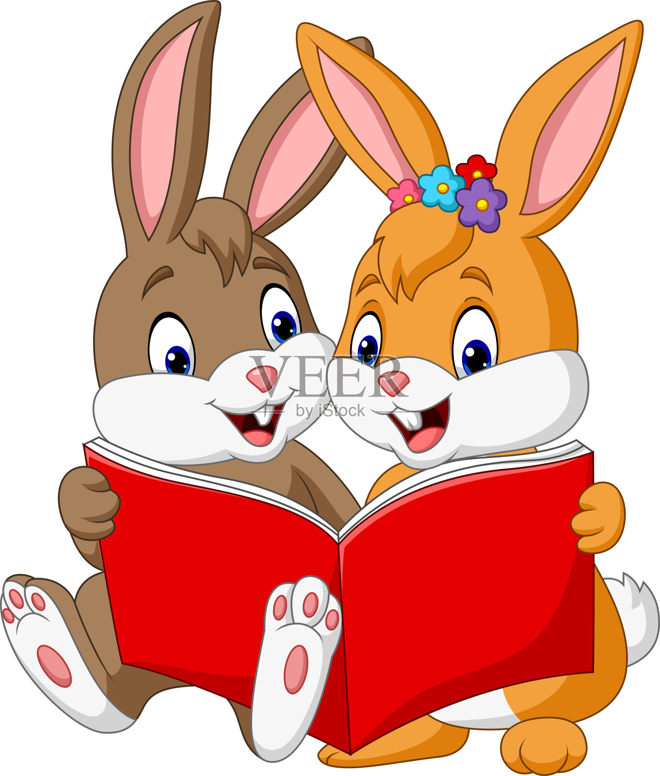 一对卡通兔子在看书设计元素图片