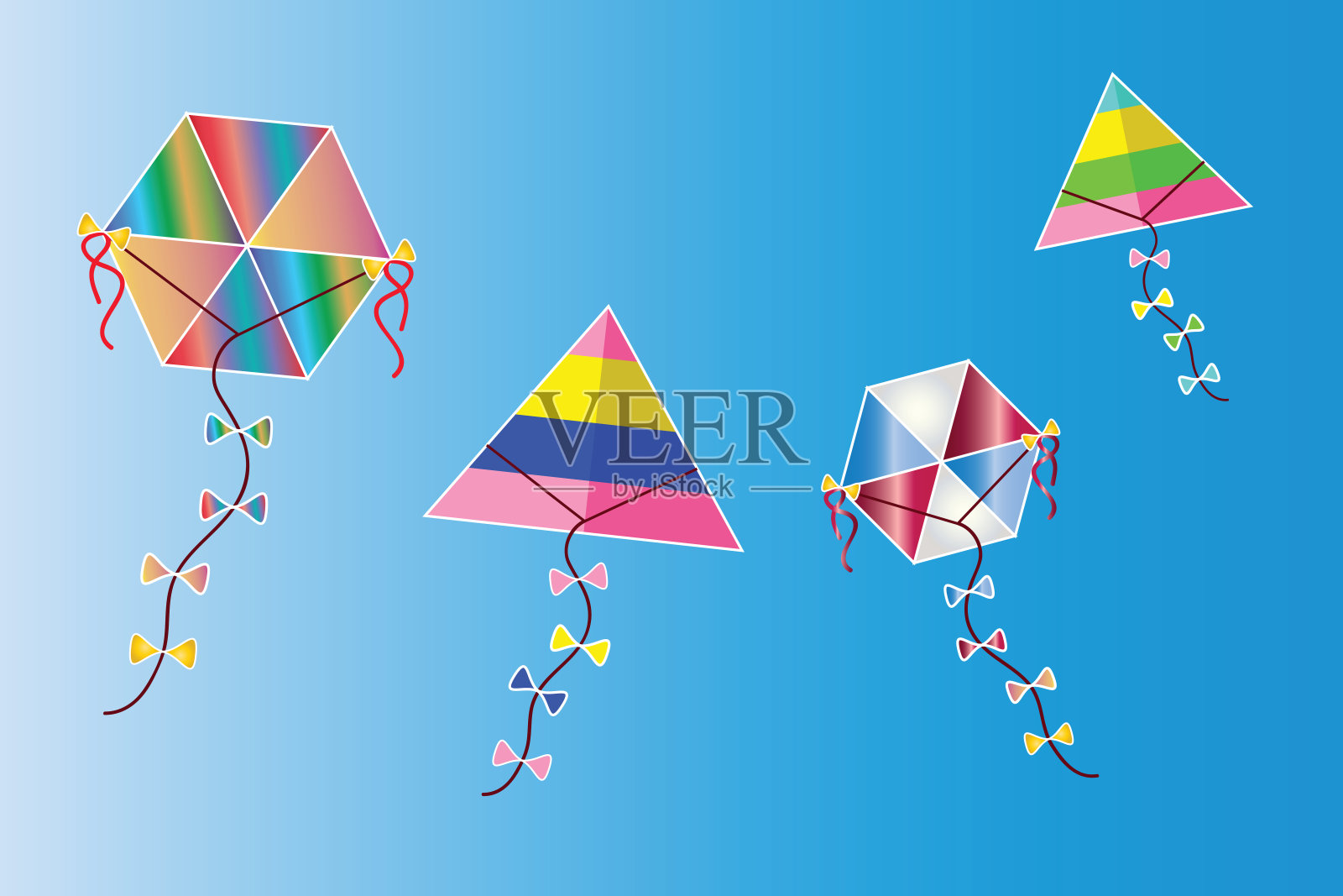 五颜六色的风筝向量在天空-传统希腊清洁星期一风筝插画图片素材