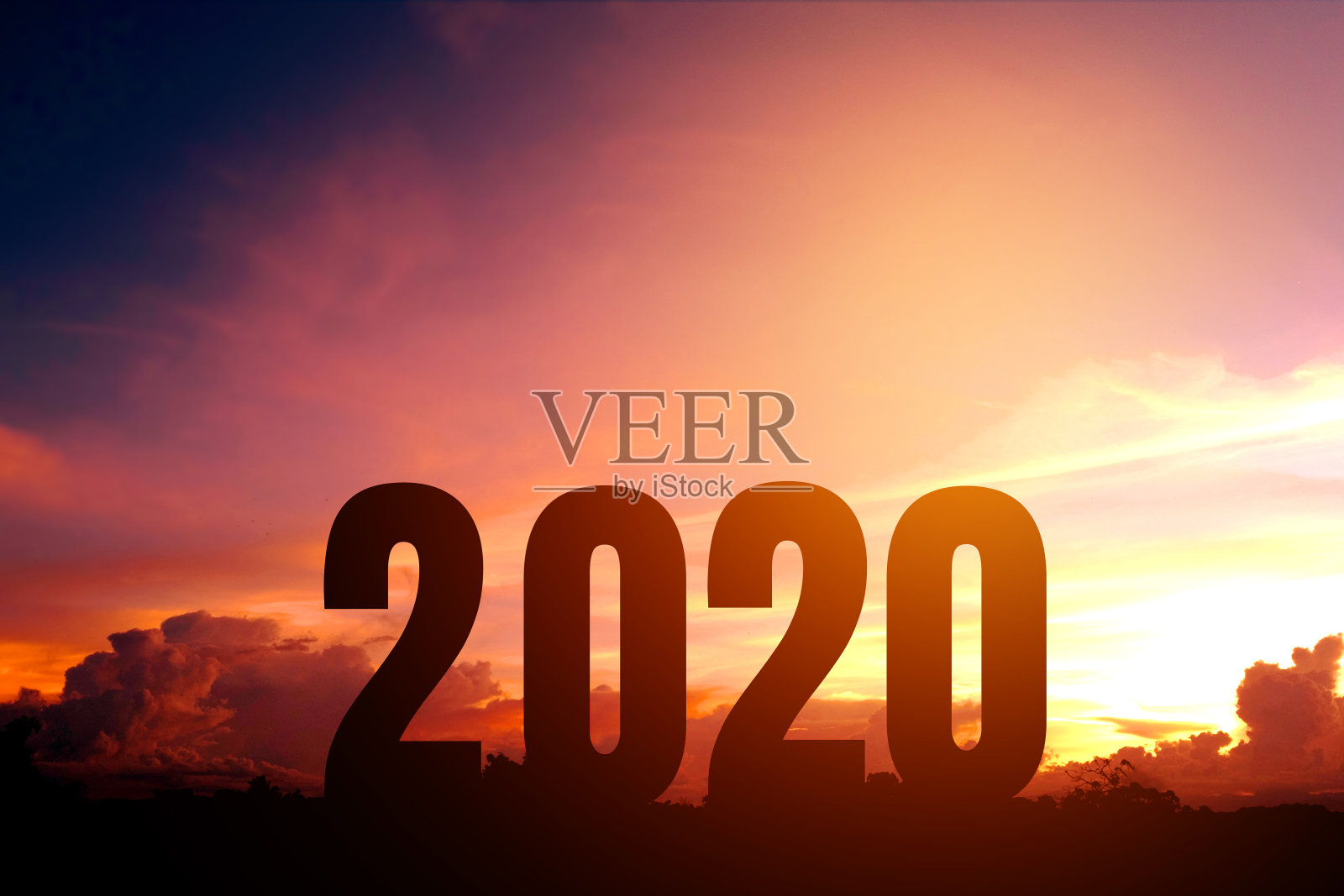 2020年新年剪影数字新年概念照片摄影图片