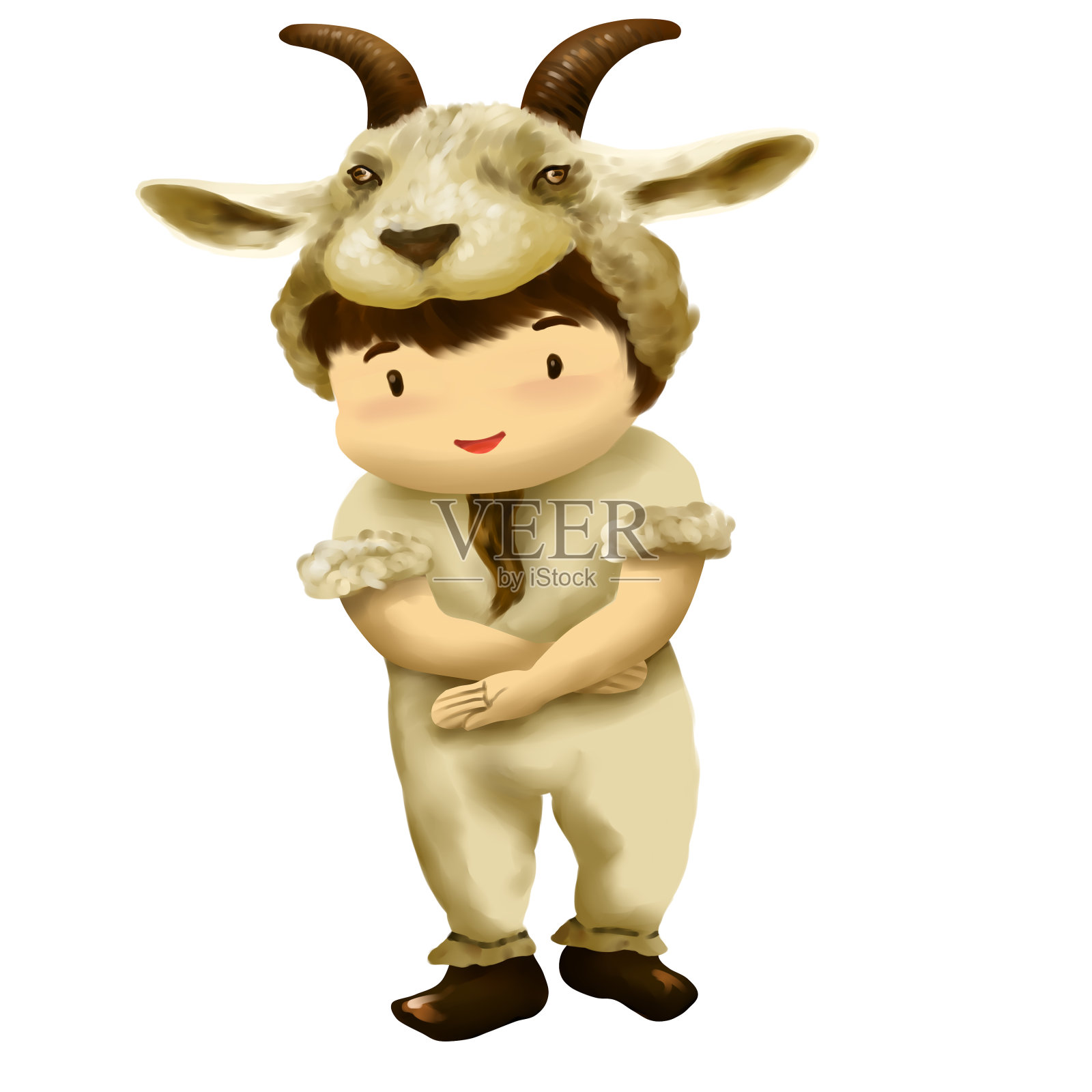 穿着山羊服装的小山羊插画图片素材