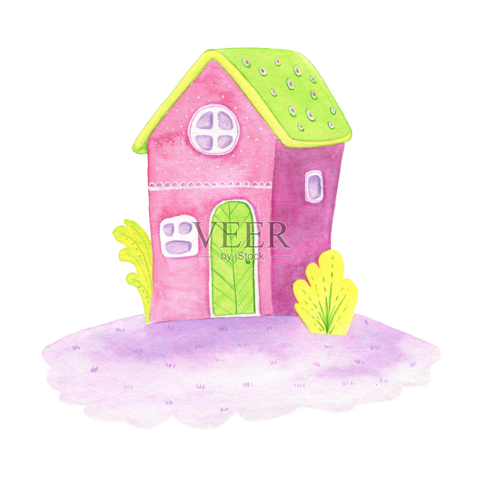 水彩插图粉红色的房子设计元素图片