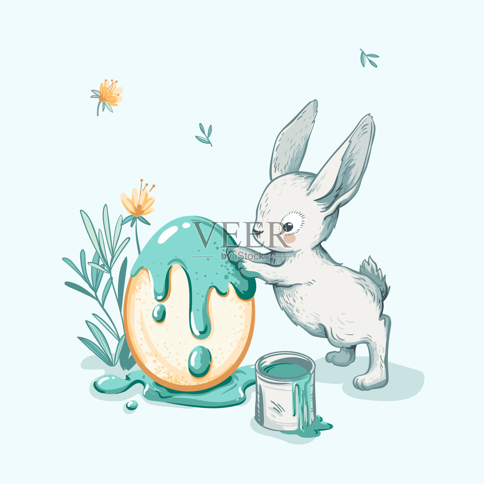 手绘兔子复活节插图插画图片素材